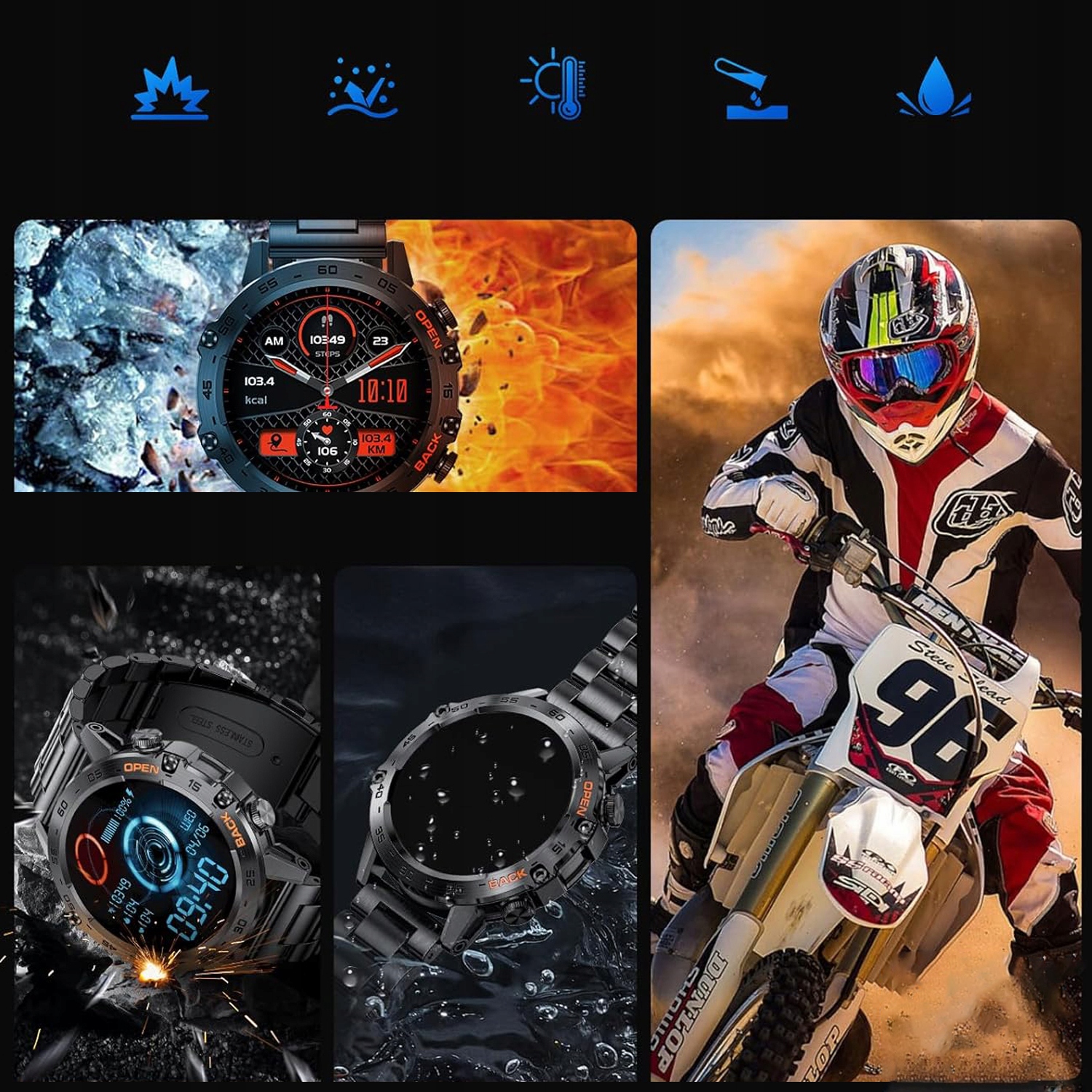 WIELOFUNKCYJNE BLUETOOTH 5.0 INTELIGENTNY ZEGAREK 100 TRYBÓW SPORTOWYCH Styl sportowy