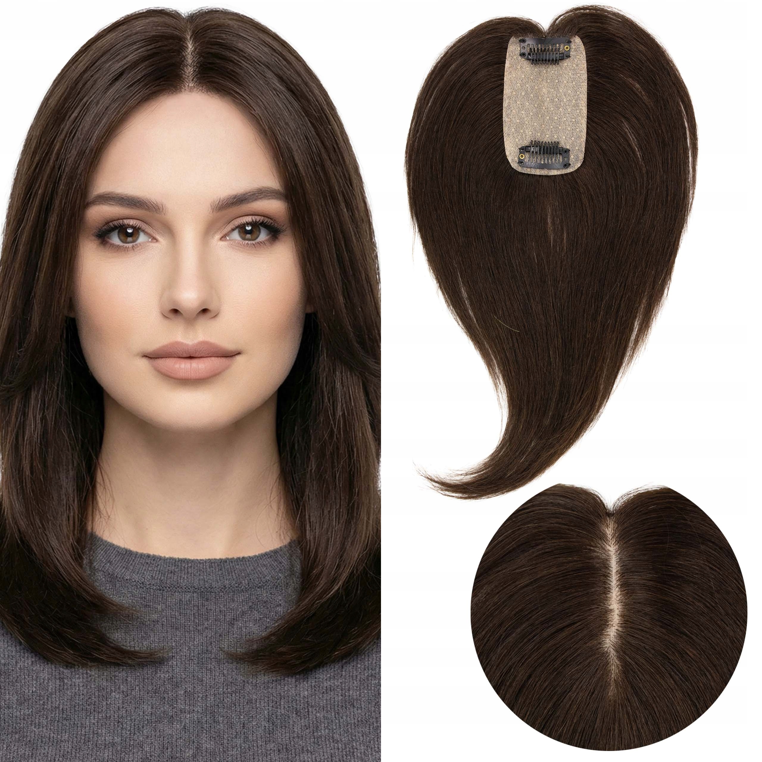 Topper Tupet z asijských přírodních vlasů Clipin Klipsy hnědý