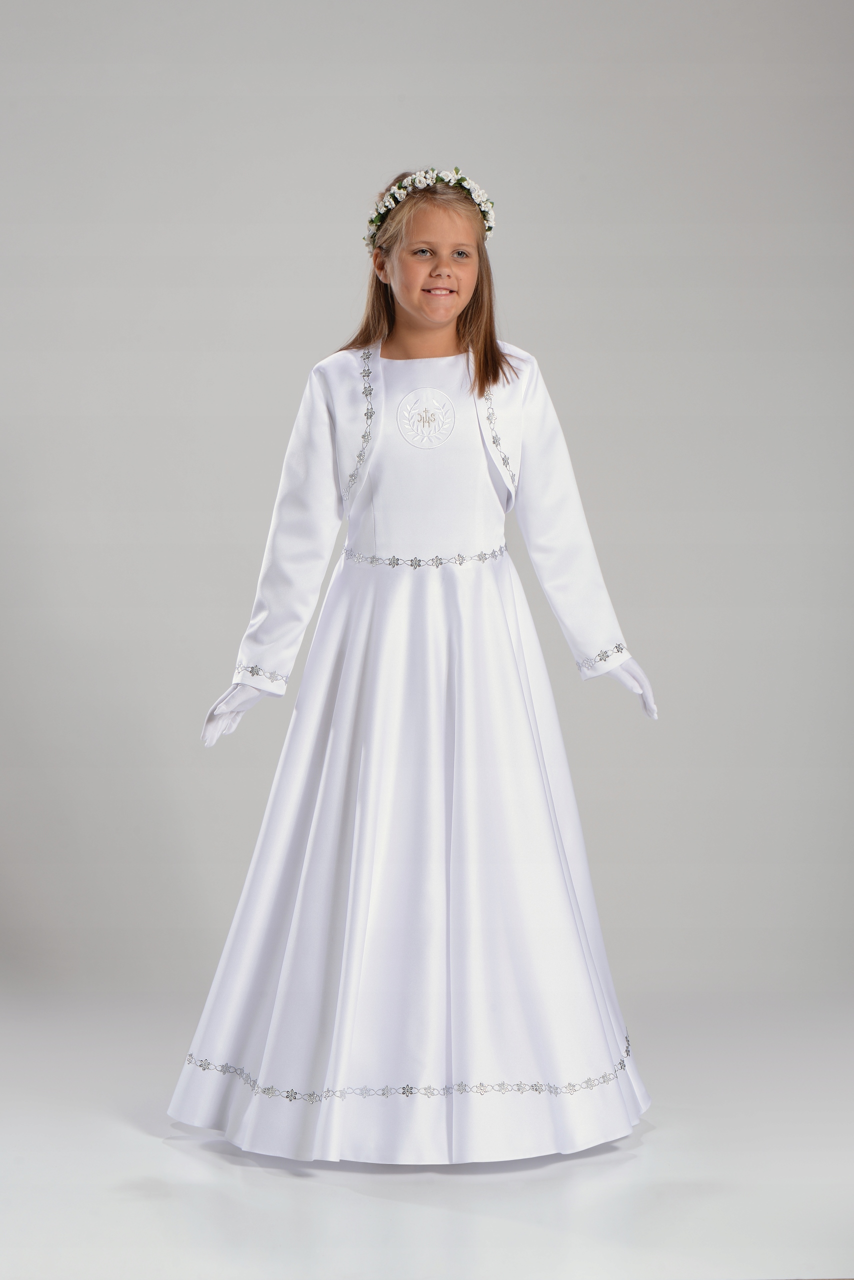 Elegancka Alba Komunijna Satynowa AT517 – Szyta na Miarę Marka Duber Stroje Komunijne