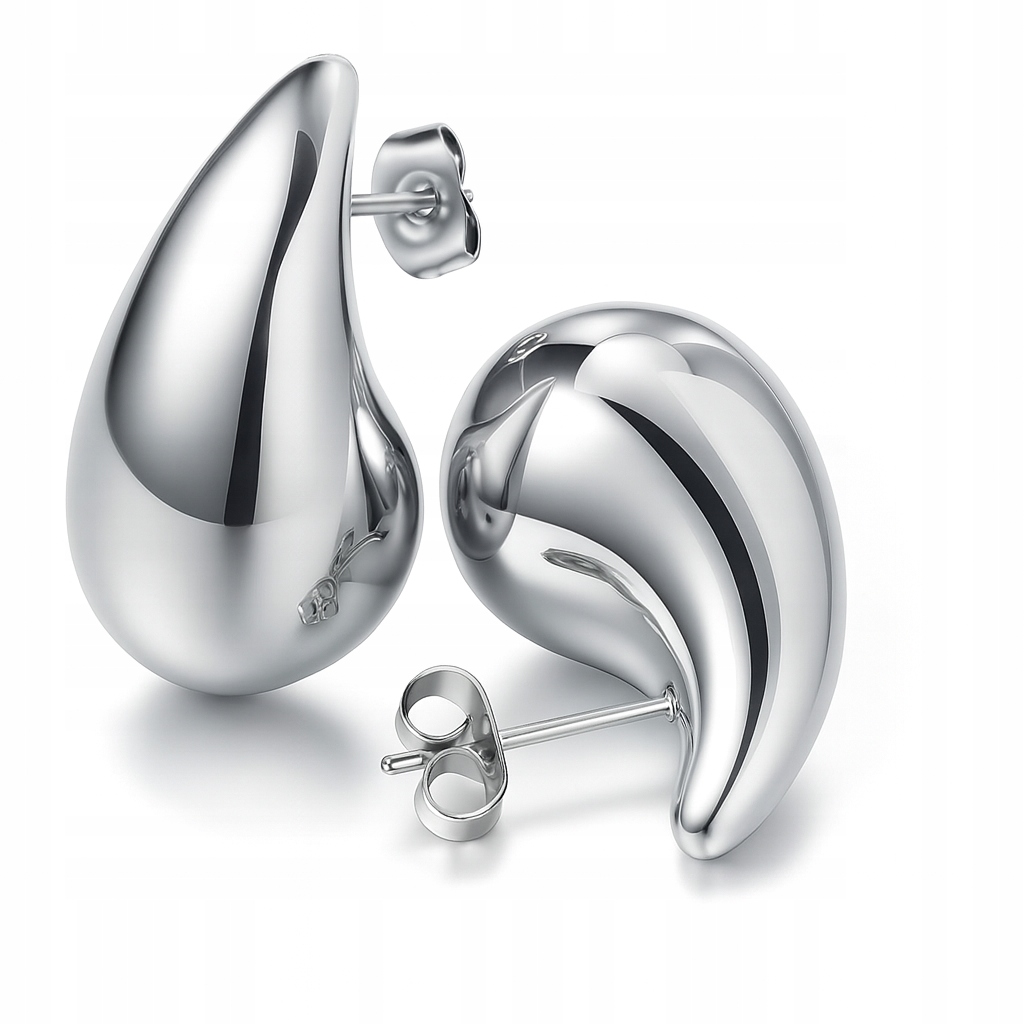 Srebrne Kolczyki 925 Duże Krople Łezki Sztyfty Srebro 925