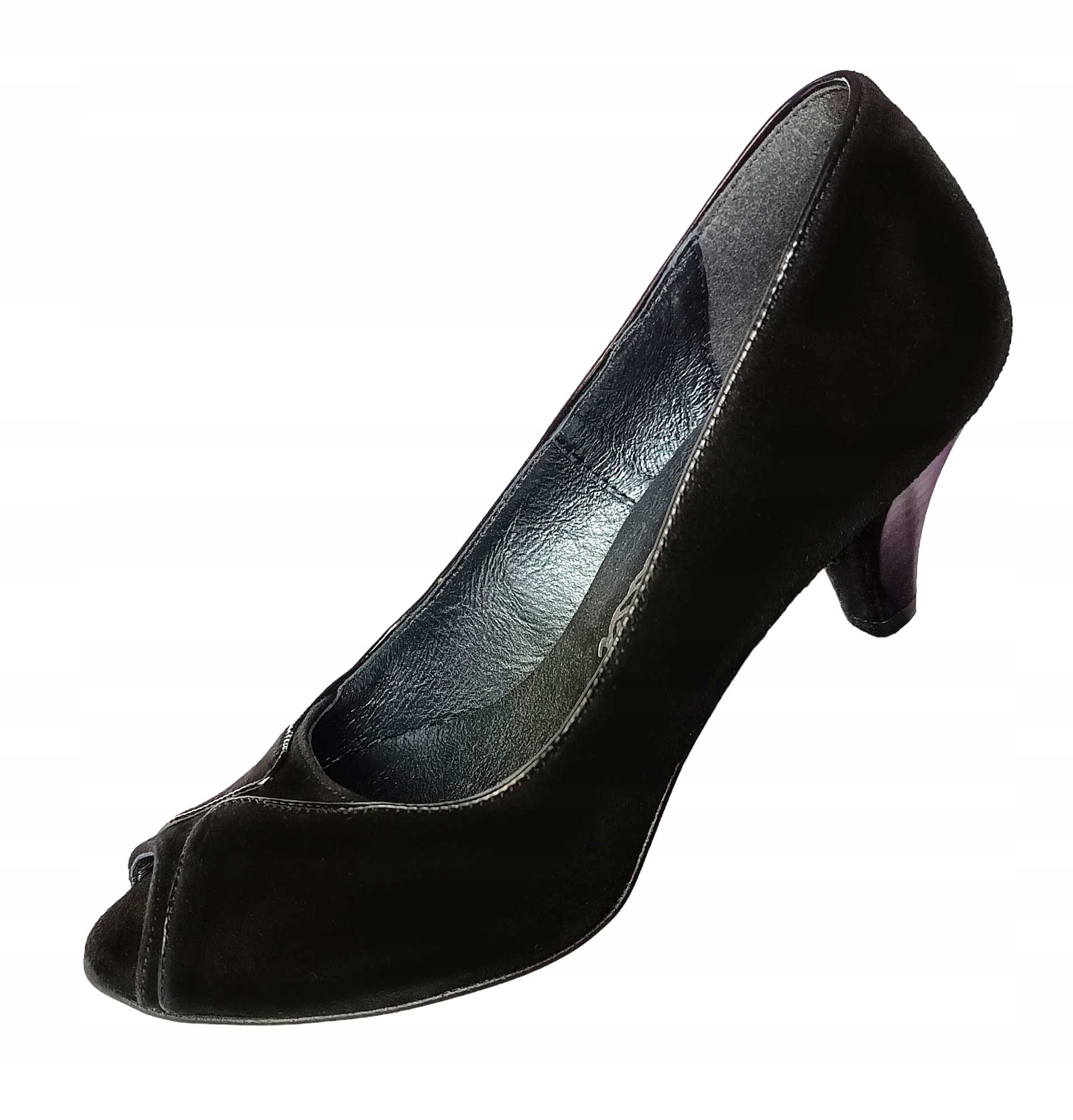 Polobotky na podpatku Laura Messi kožené lodičky nubuková kůže černé 38