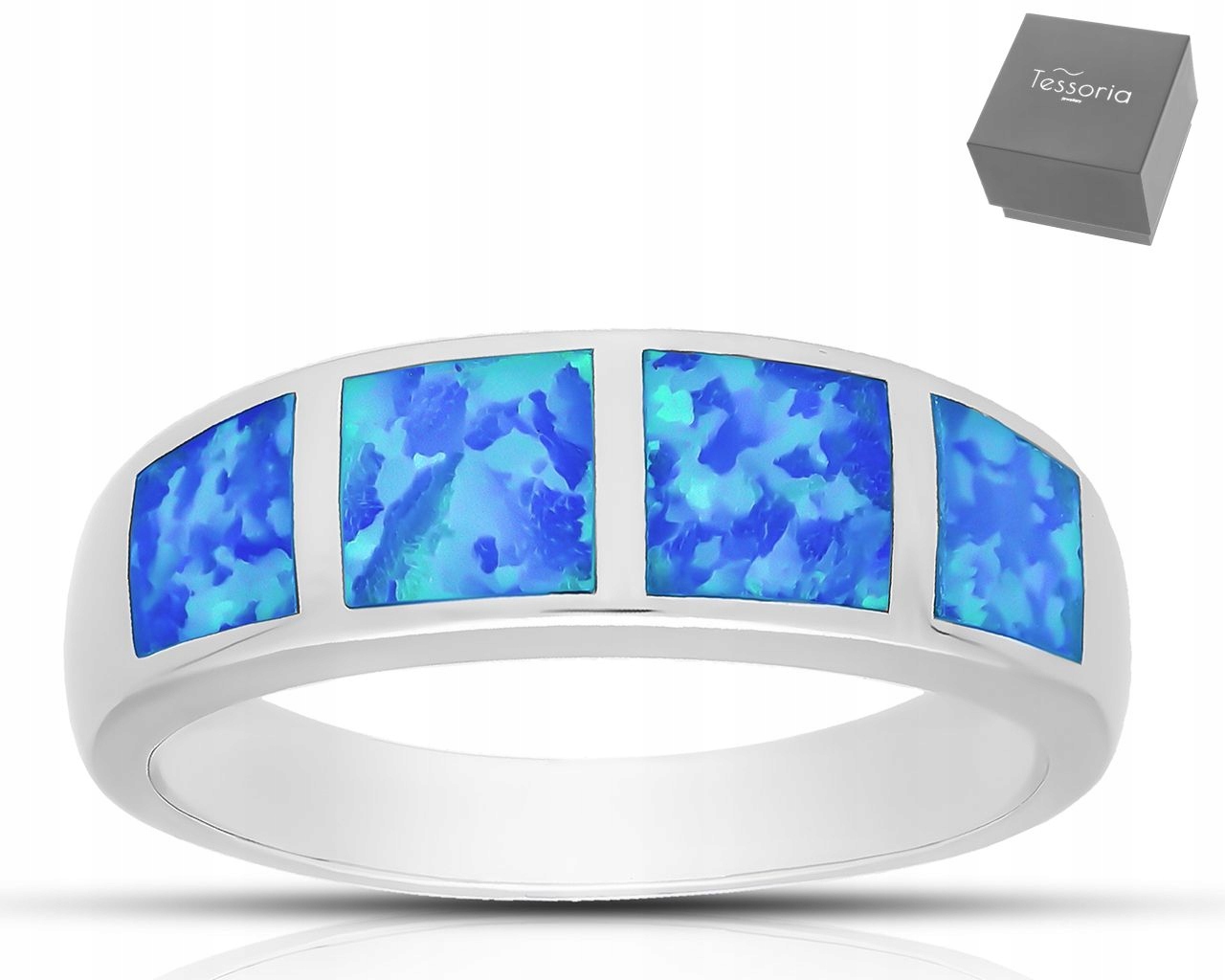 Prstýnek 925 Opal Modrý Dámský Široký Snubní Prsten vel. 17