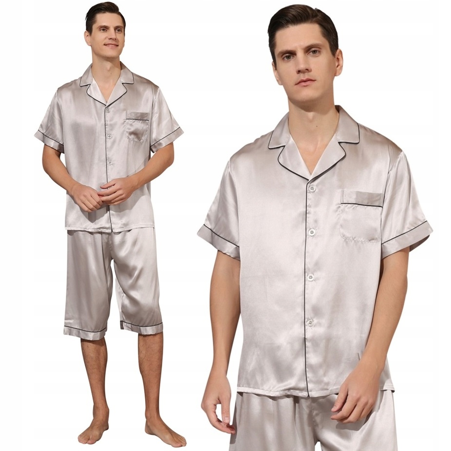 Hedvábné pyžamo Pánská Noční košile Kalhoty GreyKS