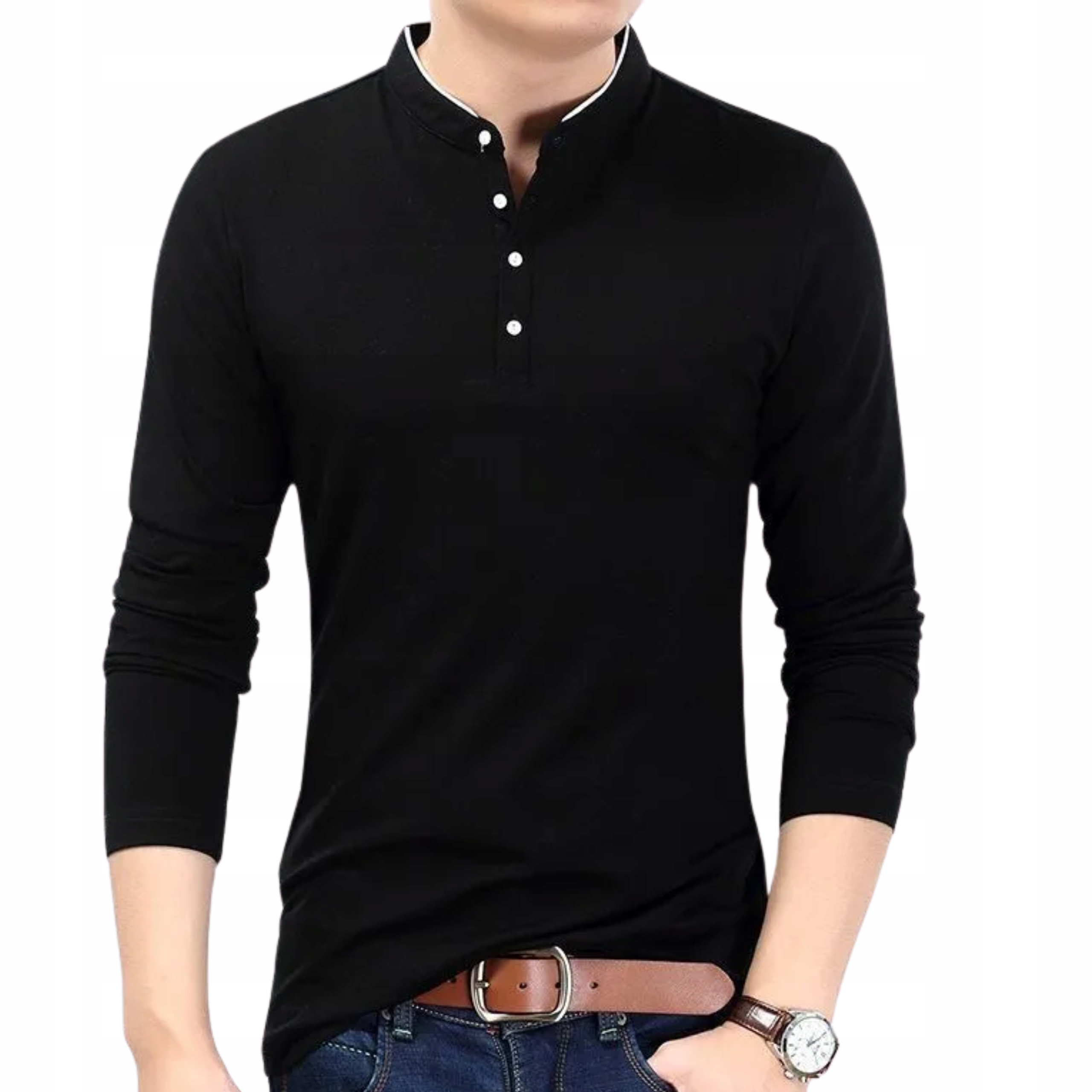 Koszulka polo longsleeve bawełniana długi rękaw stójka koszula letnia