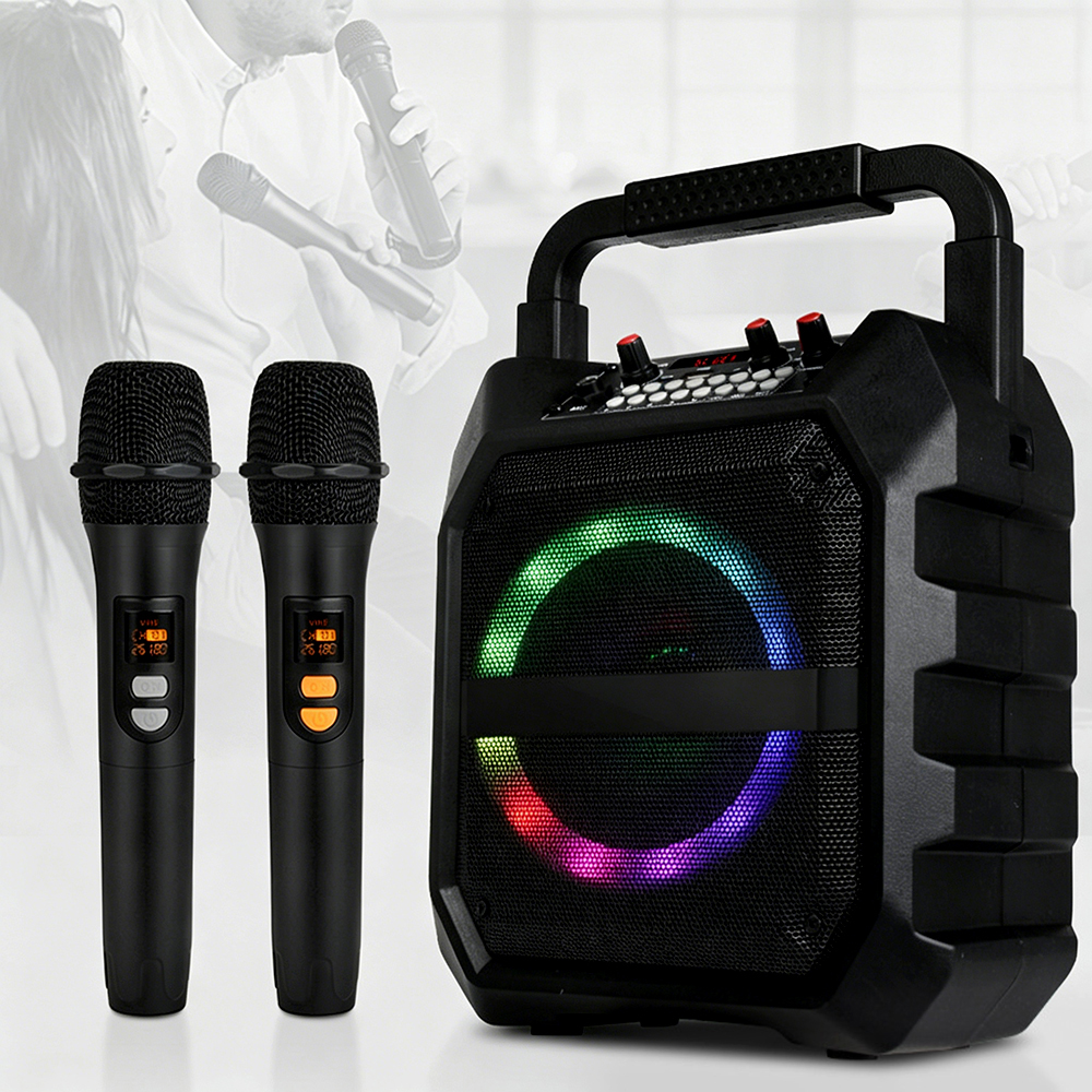 Výkonný Bluetooth Karaoke Reproduktor, Přenosná Sada 2 Bezdrátových Mikrofonů