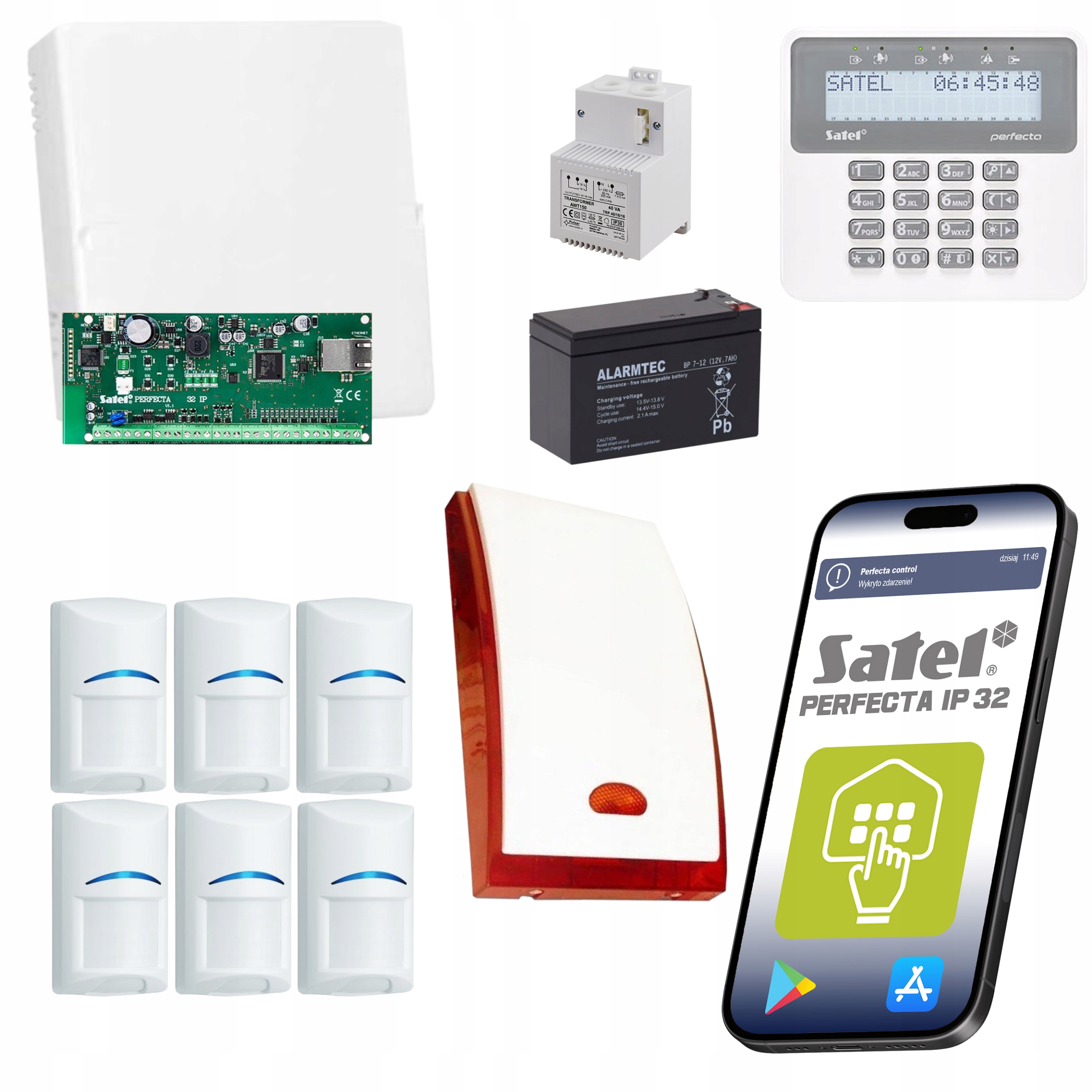 Zestaw Alarmowy Satel Perfecta Ip Moduł Internetowy 6 Czujek Pir Bosch