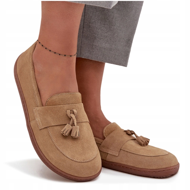 Dámské Barefootové Mokasíny Z Přírodního Semiše Zazoo 322 Béžové 37