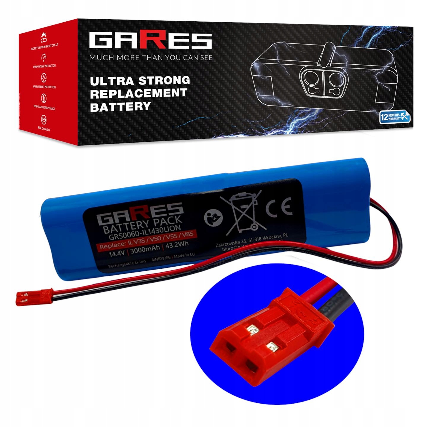 Akumulátor Gares pro Ilife V8s V5s Pro 18650B4-4S1P-AGX-2 14,4V 3,0Ah