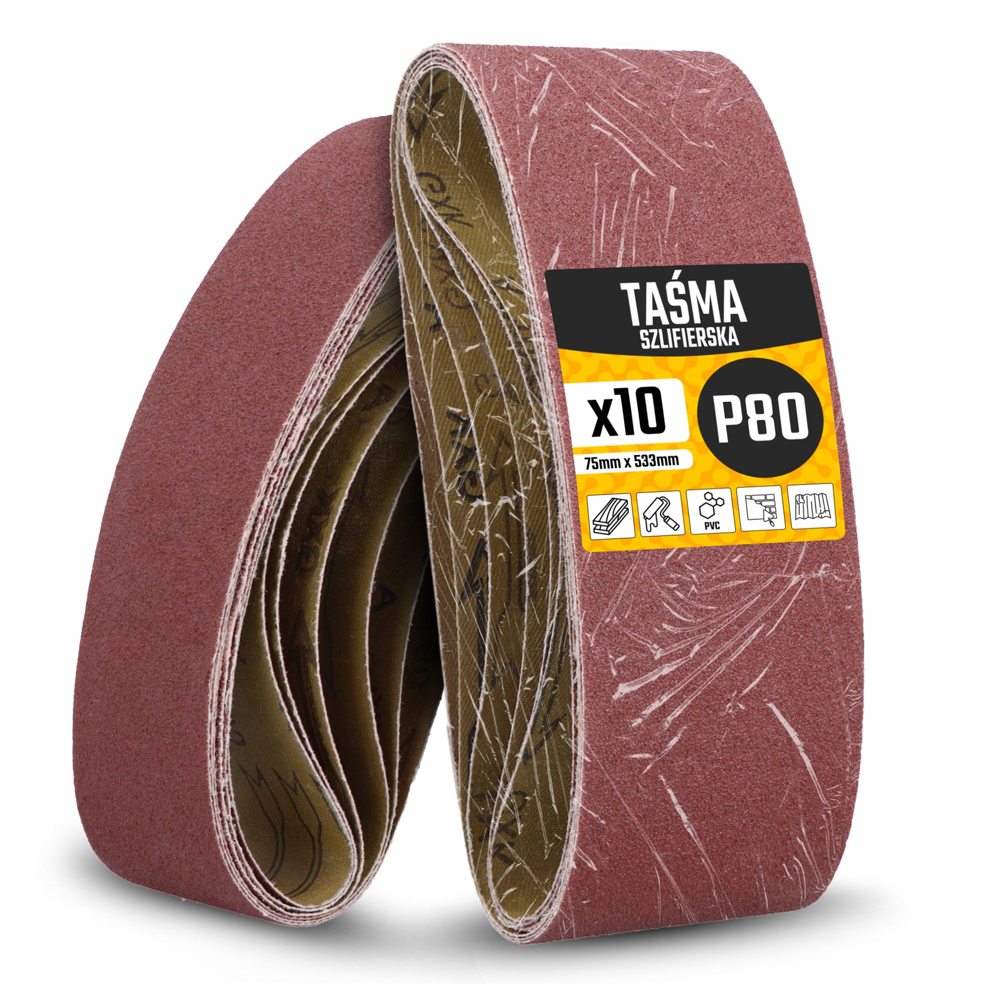 10x Papier Ścierny Pas Bezkońcowy 75x533 P80 Taśma Szlifierska Szlifierk Mt