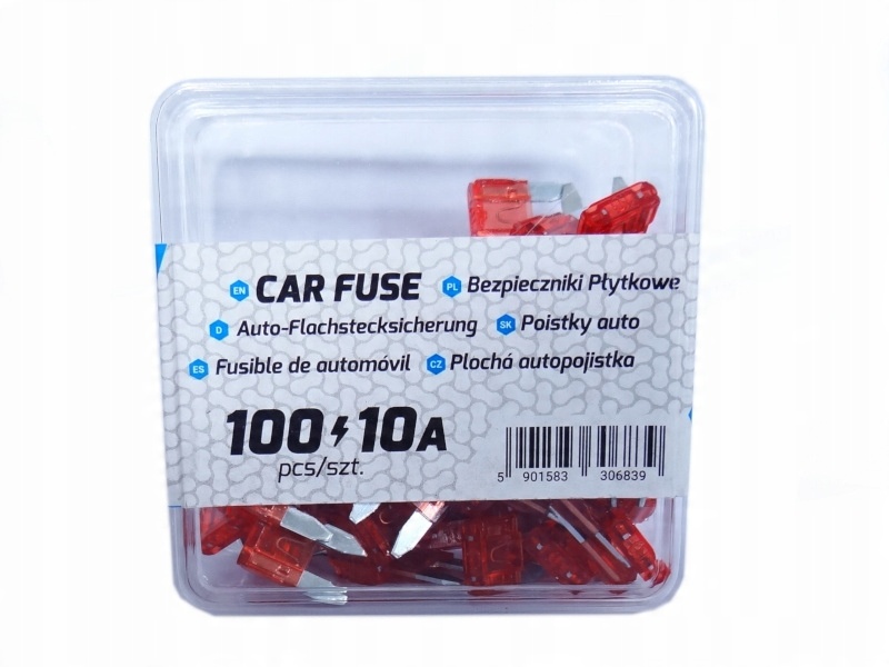 

Bezpieczniki Płytkowe Mini 10A 100 szt Box
