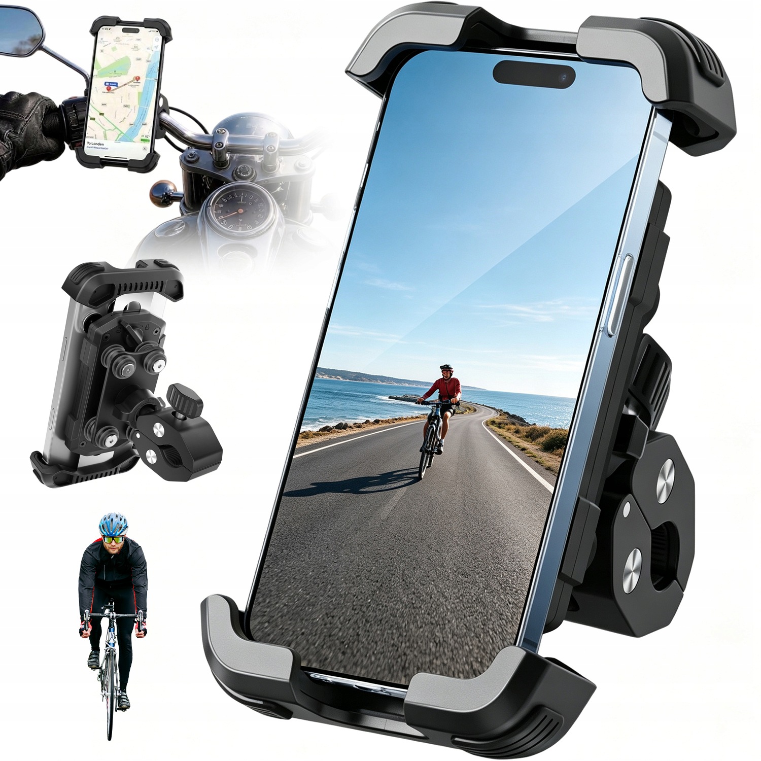 Regulowany Uchwyt Na Telefon Kierownicę Do Roweru Aluminiowy Mocny OBRÓT360