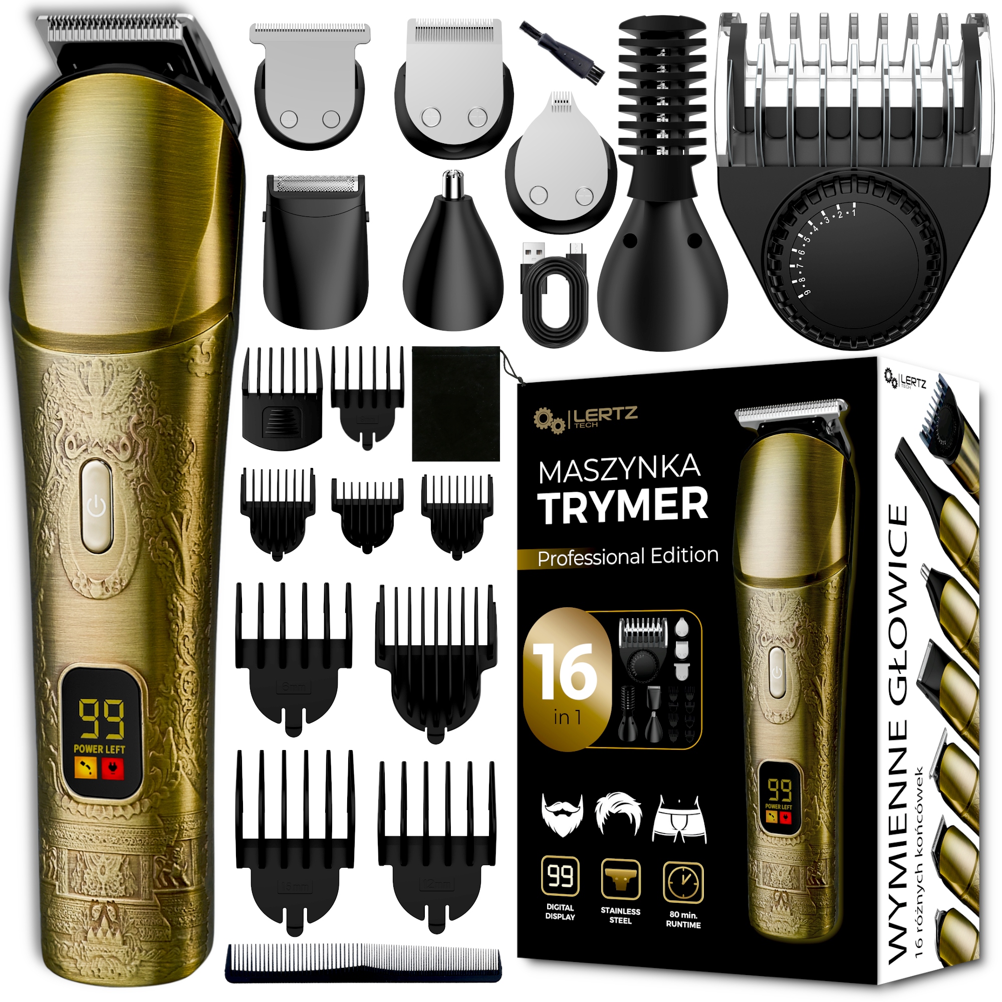 Maszynka Do Włosów Strzyżenia Brody Ciała 7W1 Trymer Nosa Golarka Nasadka