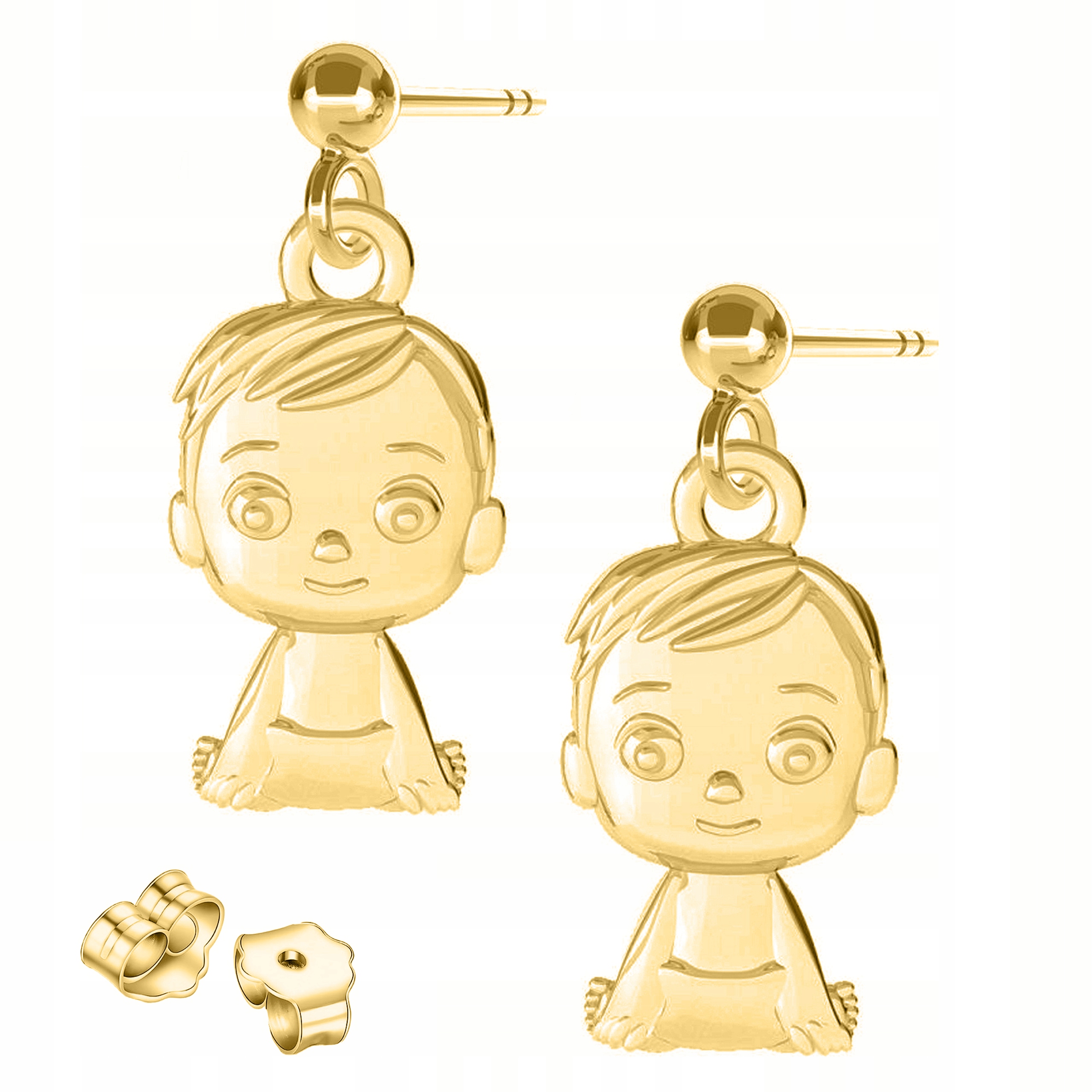 Zlaté Náušnice Plechy s chlapci Rodina Family Chlapec Stříbro 925