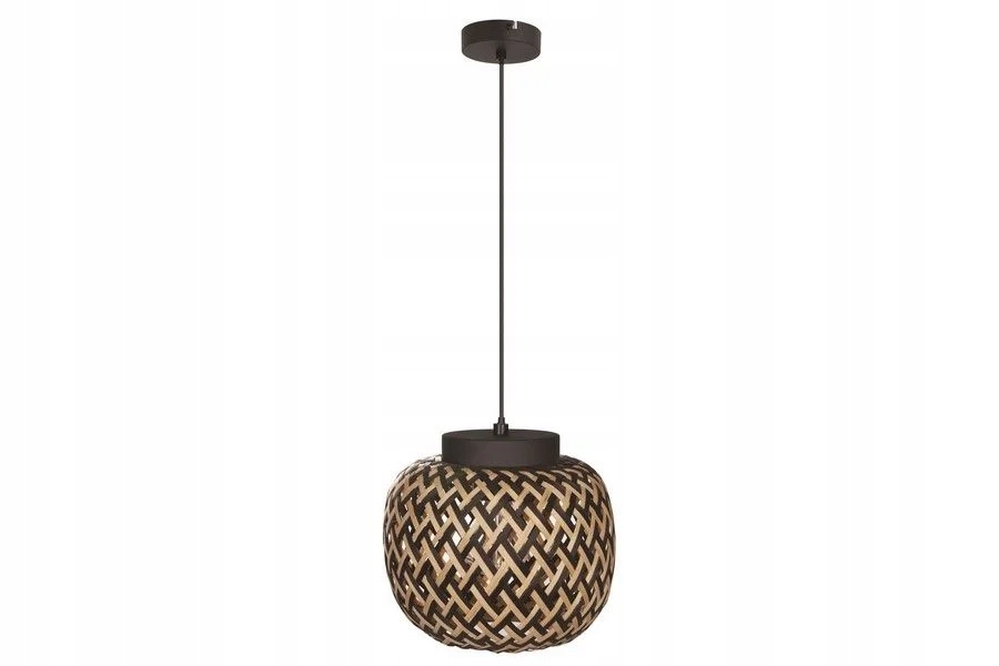Dekorativní závěsná lampa černá boho kulaté bambusové stínidlo 30 cm Reality