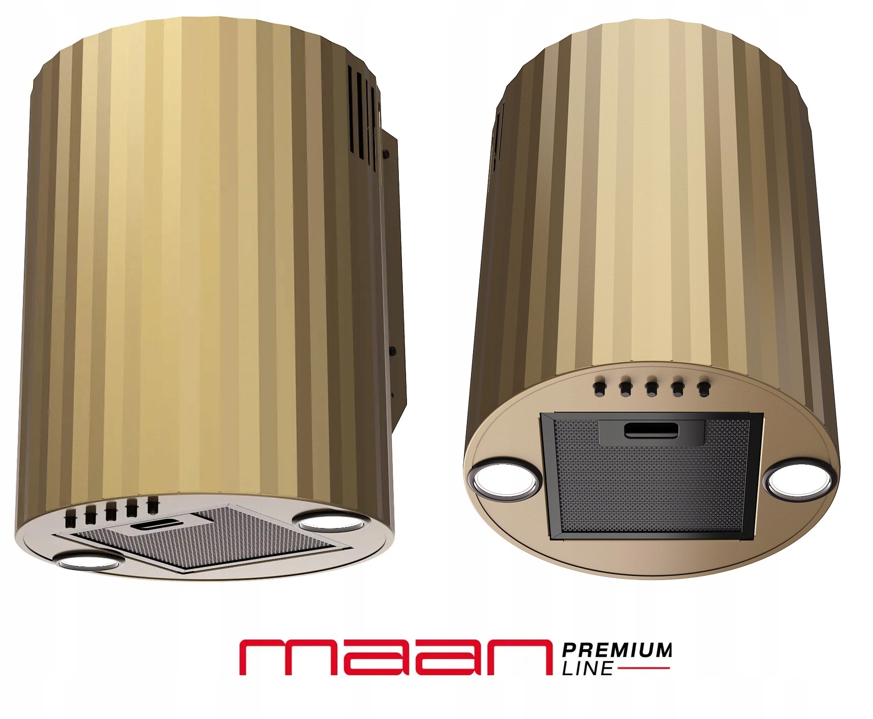 Okap przyścienny okrągły tuba ryflowany złoty Elba Mini 3D Wpb 431 Premium