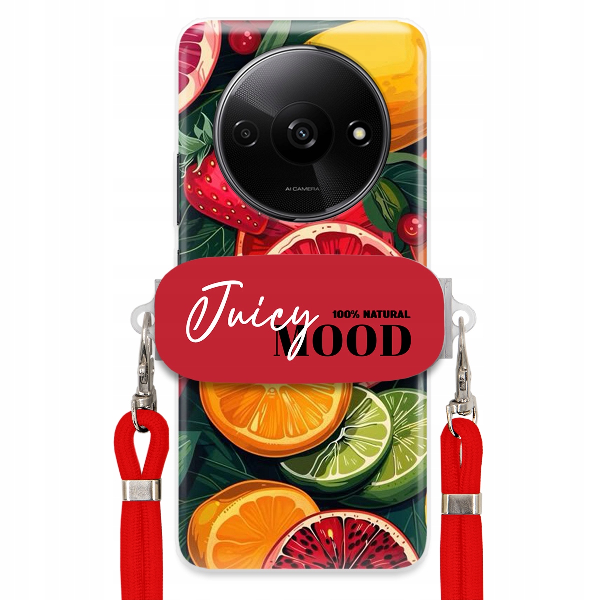 Pouzdro pro Xiaomi Redmi A3 4G Červené vodítko Držák Fruit Ovoce Juice Mood