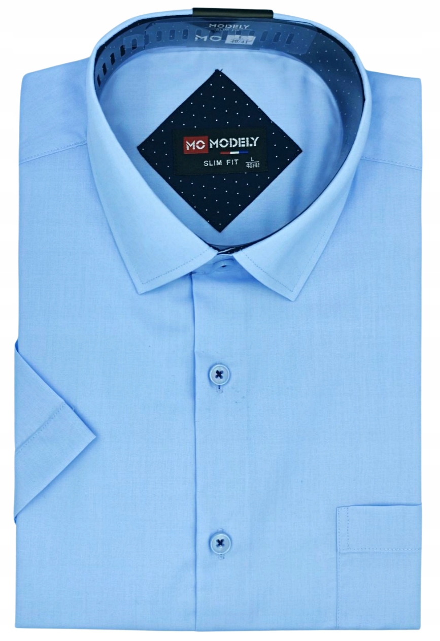 Koszula Męska Niebieska Krótki Rękaw Slim Fit Rozmiar XL/ XXL