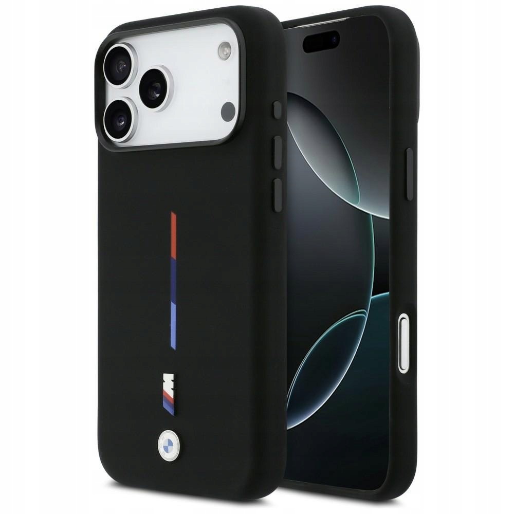 Pouzdro Bmw M Silicon Tricolor Line MagSafe pro iPhone 17 Pro Max, černé