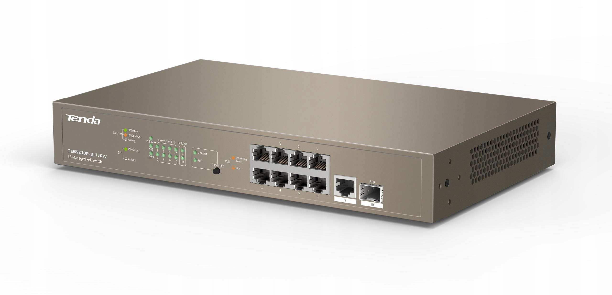 Prepínač Poe Tenda Spravovateľný L3 TEG5310P-8-150W Gigabitový Rack 19