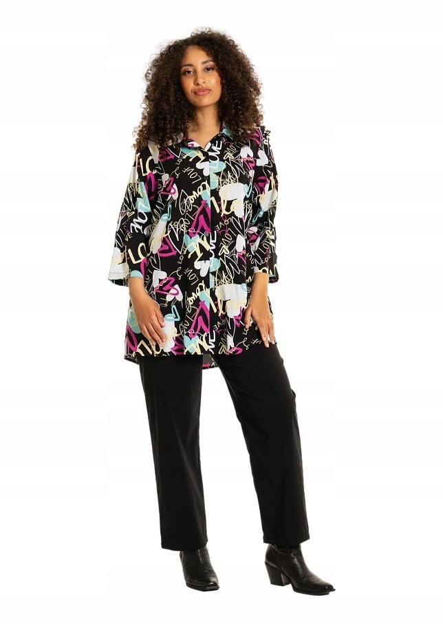 Studio Originální Černá Košile S Potiskem Viskóza S863 36