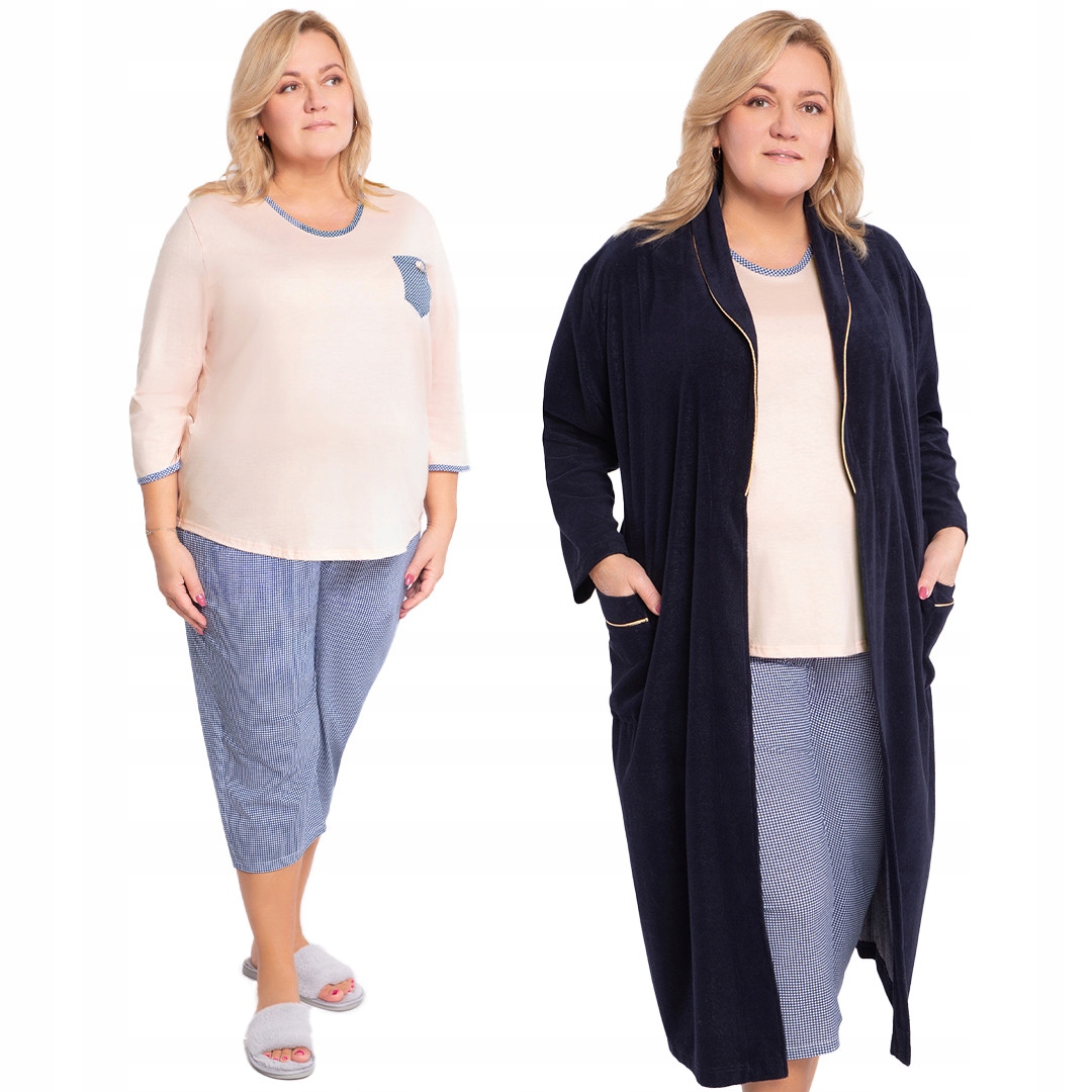 Korálové pyžamo s kostkovanými kalhotami 56