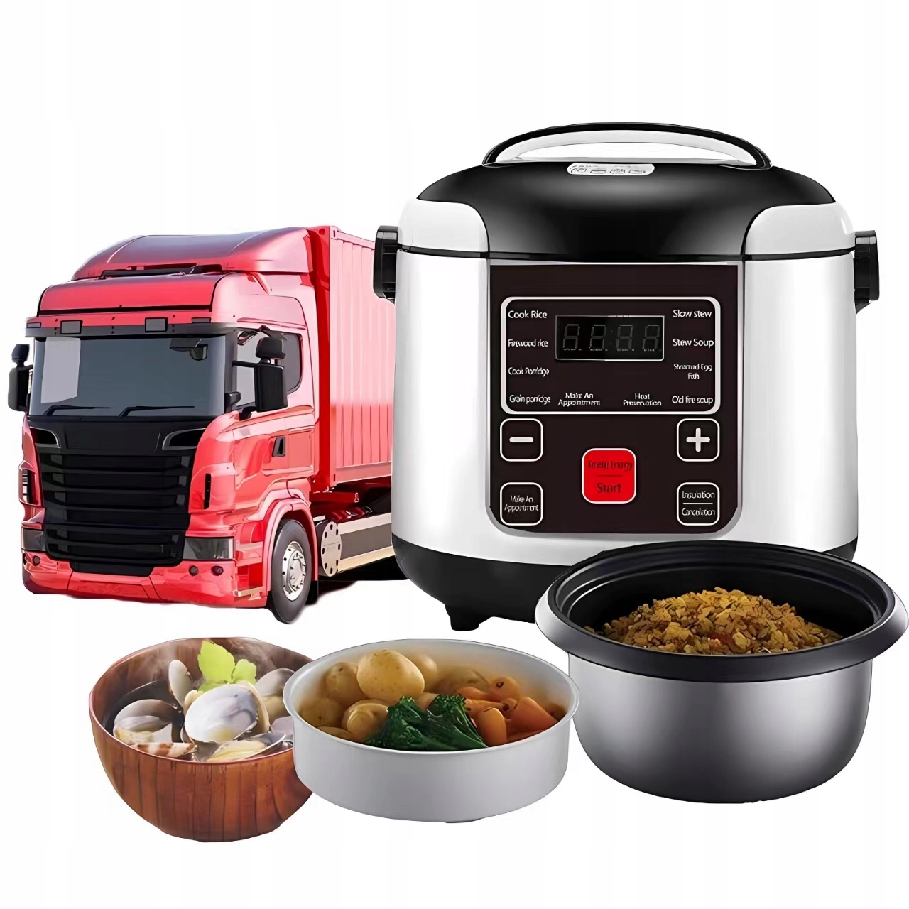 Tir autobus LCD časovač Ryownik 2L auto Multicooker turistický 24V