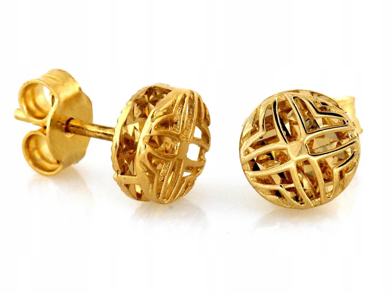 Ažurové zlaté náušnice 585 plné 3D kroužky na tyči bez kamenů 1.29 g