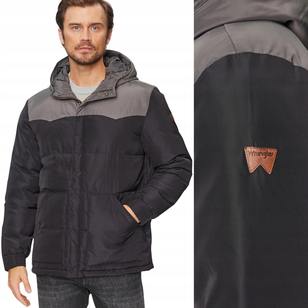 Péřová Bunda Wrangler Černá péřová bunda s kapucí , velikost 4XL