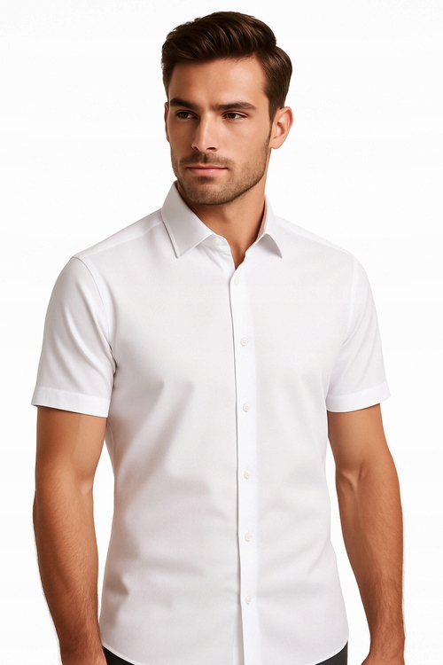 Biała Koszula Męska Krótki Rękaw Slim #189 M 39-40