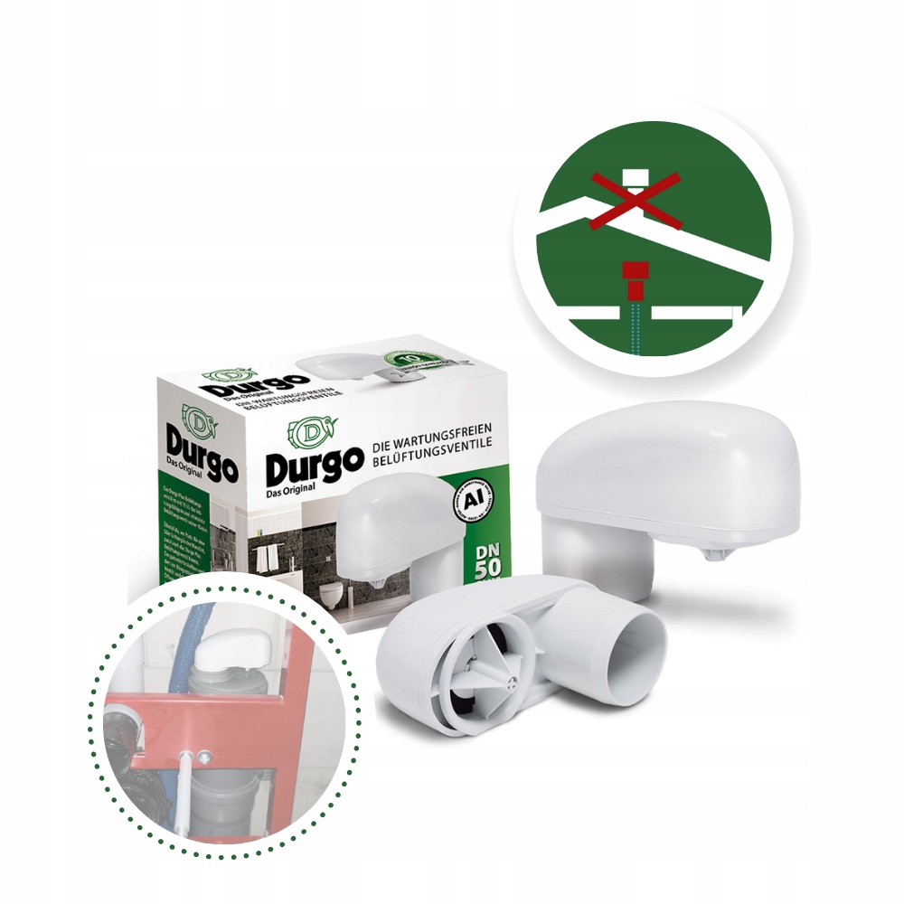 Tichý prevzdušňovací ventil Durgo DN50 plus, prevzdušňovač, bezúdržbový
