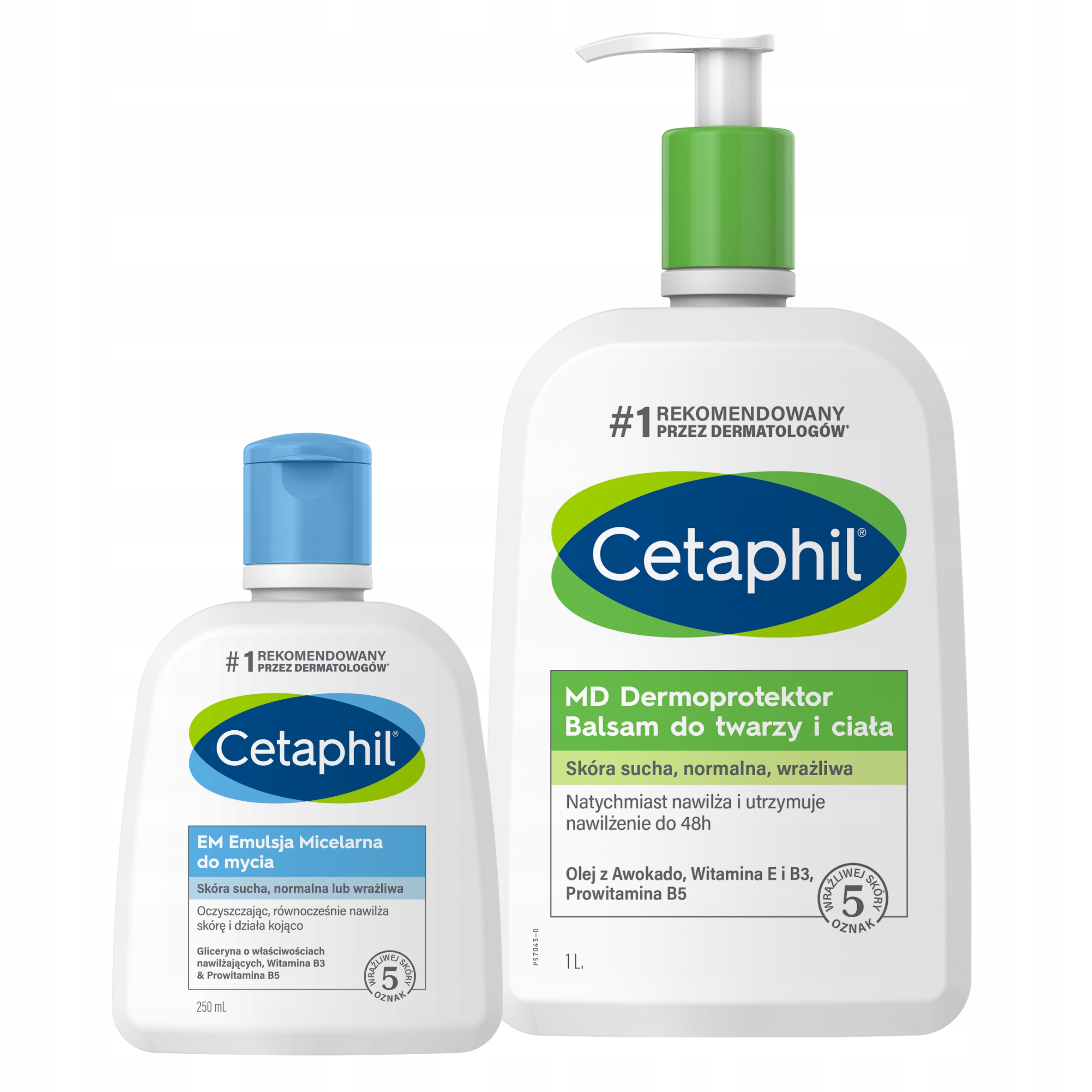 Zestaw Cetaphil Em Emulsja micelarna 250 i MD Balsam nawilżający 1L