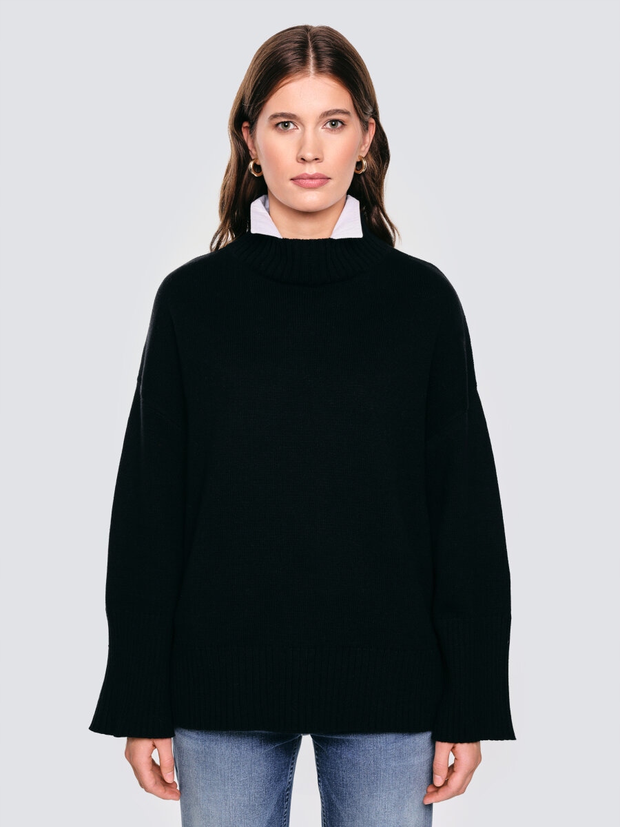 Big Star dámský černý oversize svetr k bokům, velikost S/m