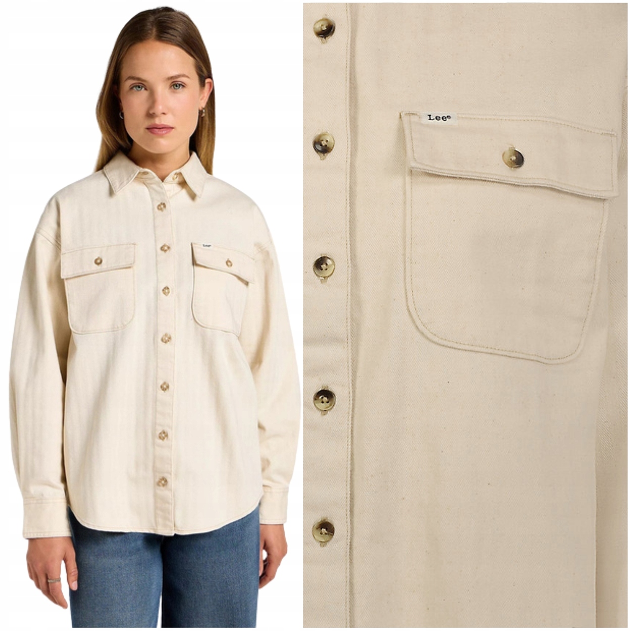 Lee Working West Shirt Ecru bílá dámská bavlněná košile overshirt L