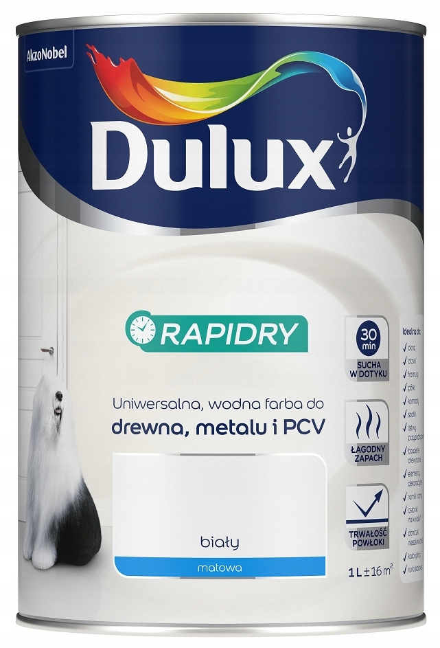 DULUX FARBA EMALIA RAPIDRY 1L BIAŁA MATOWA