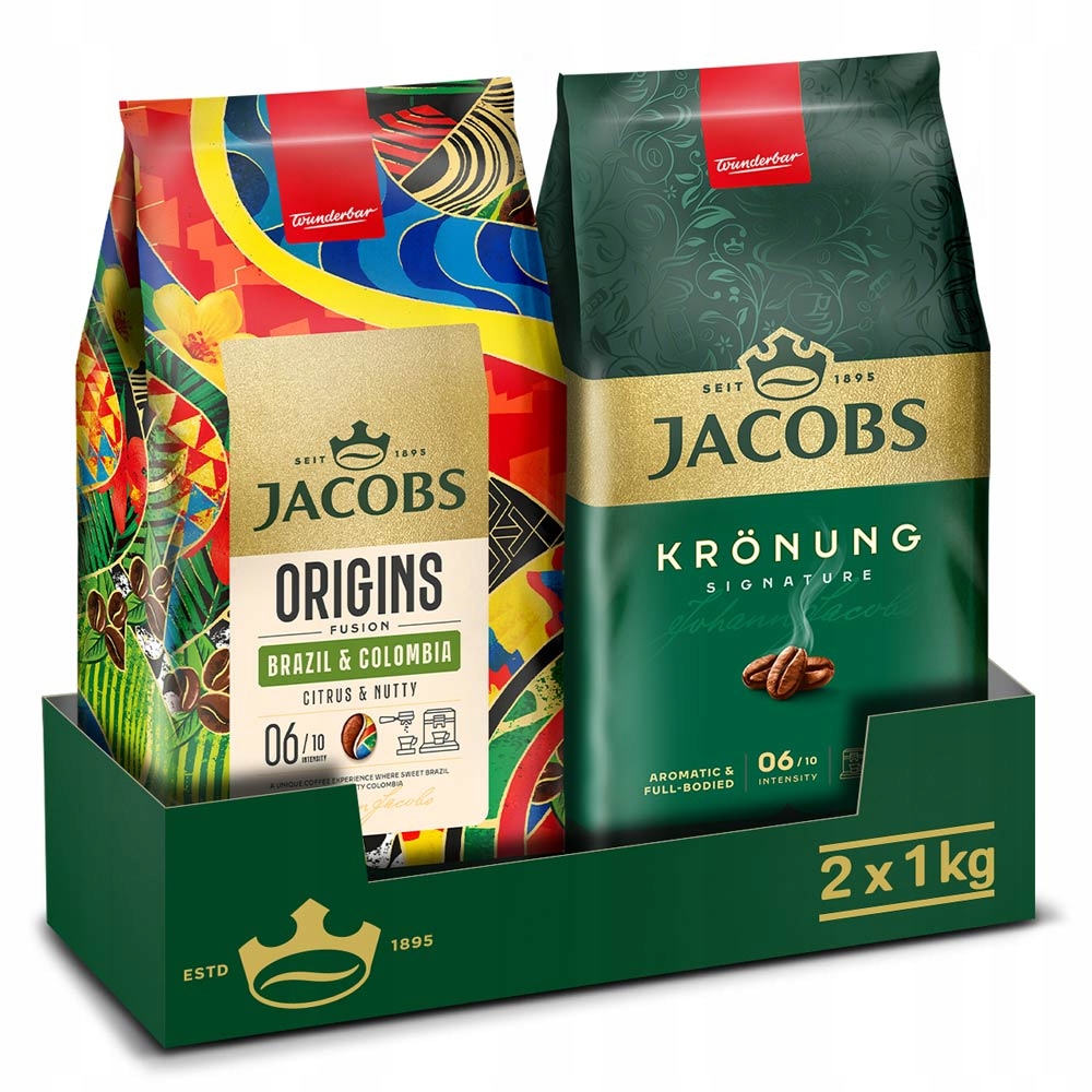 Kawa ziarnista Jacobs Kronung, Origins Fusion Brazil & Colombia 2x 1kg