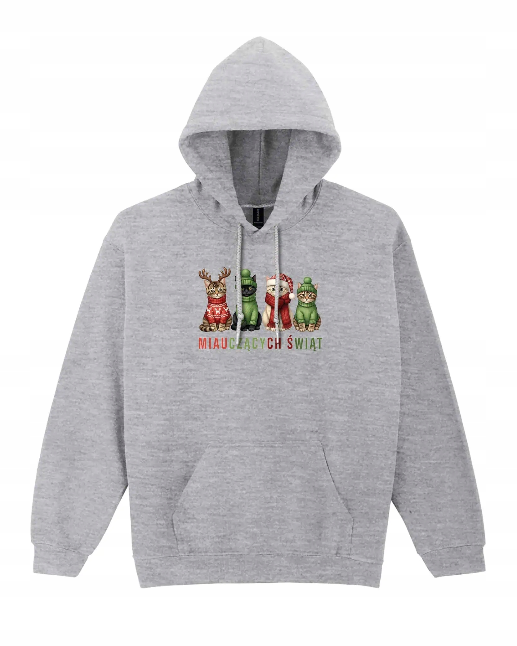 Mikina s kapucí Vánoční Kočičky Veselé Vánoce Šedá XL