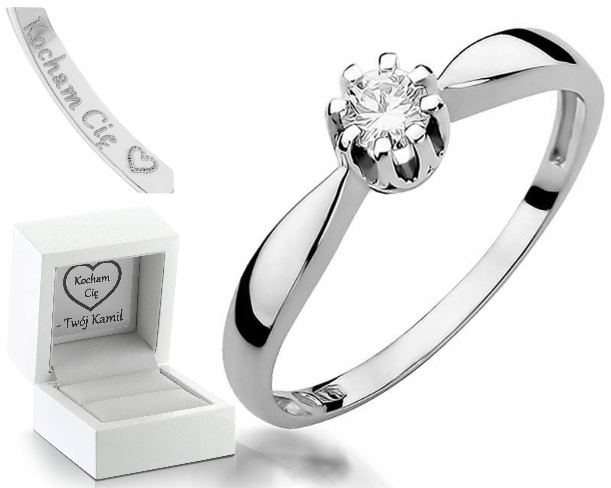 Bílé Zlato Zlatý Prstýnek Na Zásnuby Diamant Gravírování 585 Dárek