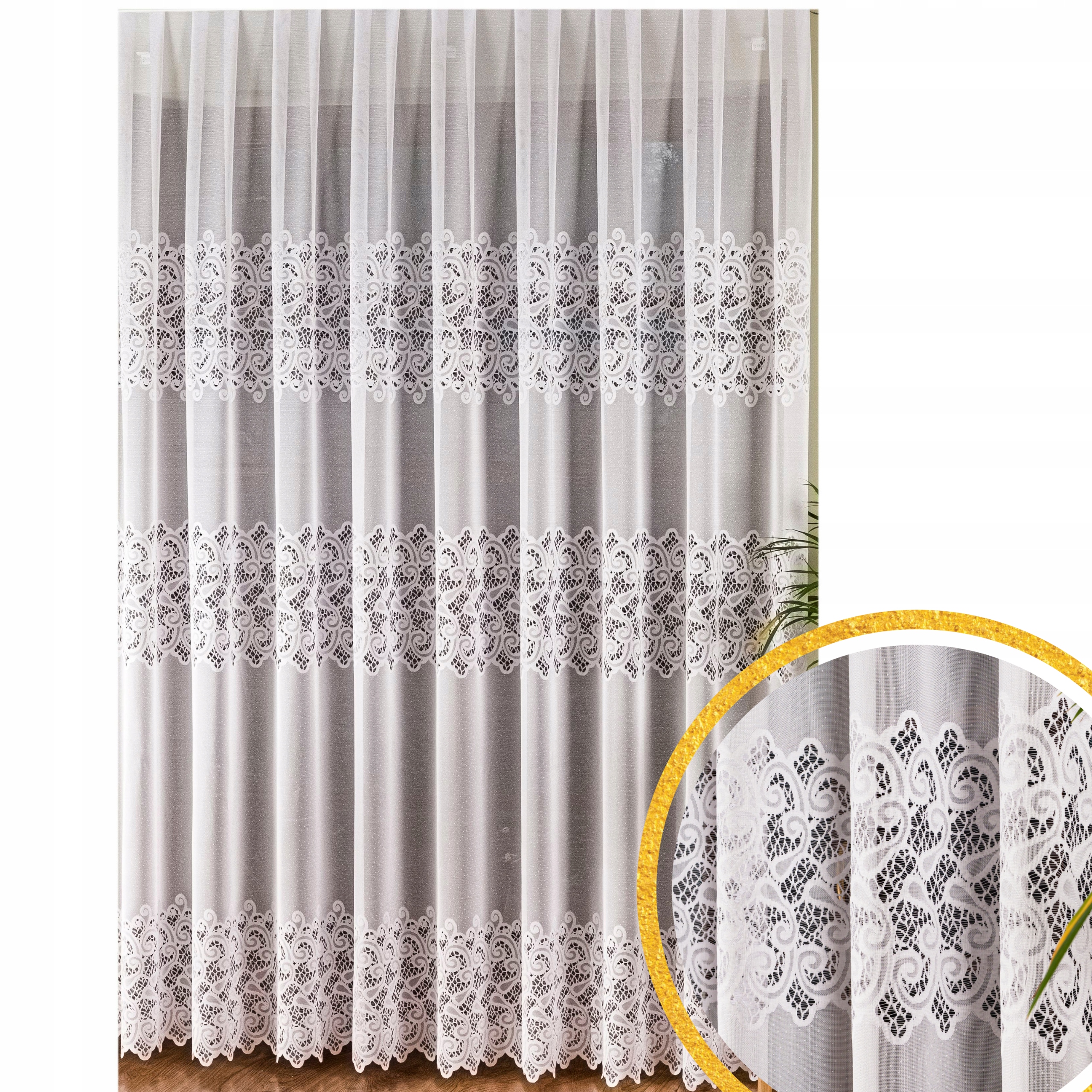 Firanka Gotowa Żakardowa Do Pokoju Imitacja Gipiury 500x250 Długa