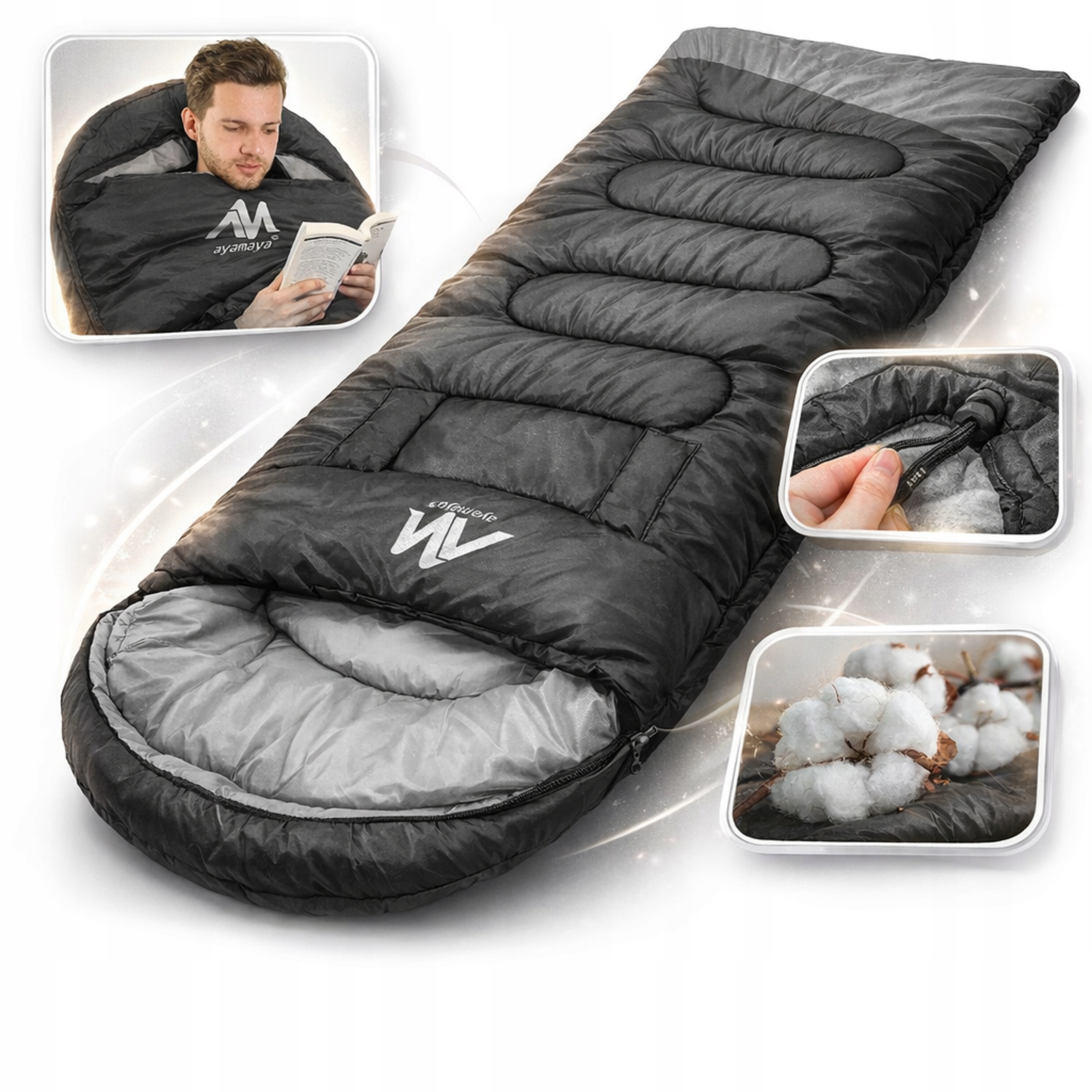 Śpiwór Turystyczny Kempingowy 4 Pory Roku -20°C 220x80 Wodoodporny Koc