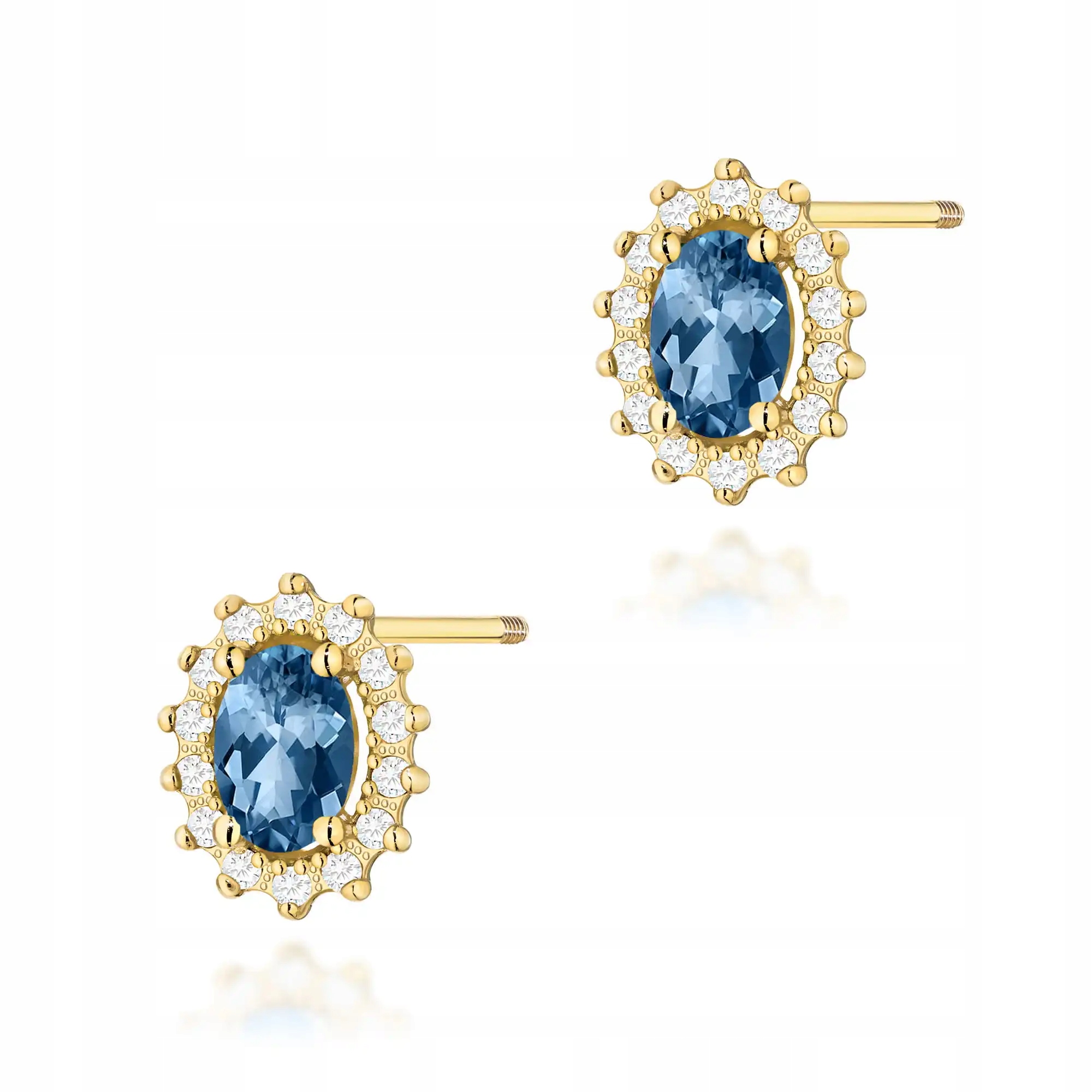 Zlaté náušnice dámské 585 šroubovací tyčinky topaz módní elegantní 14kt