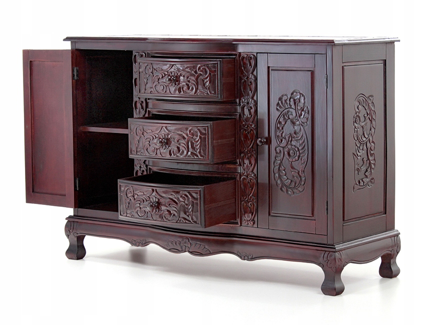 Komoda do salonu brązowa Rzeźbiona Zdobiona Stylowa Drewniana Szafka Marka Artseries