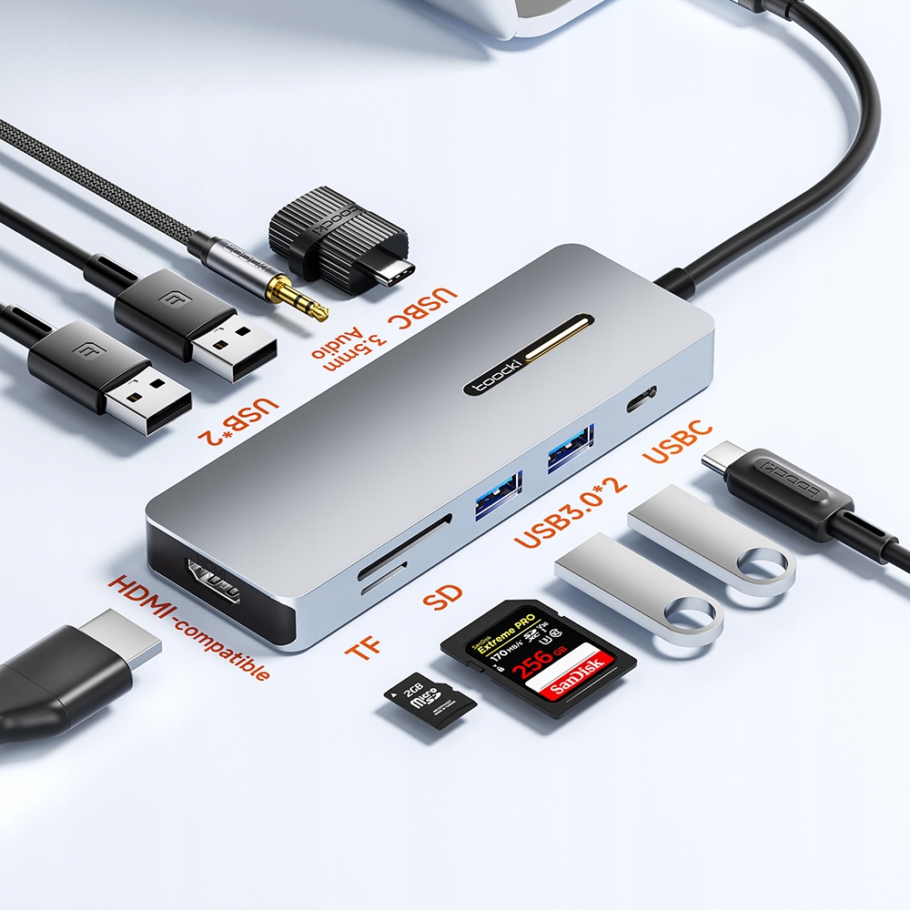 Toocki Wielofunkcyjna stacja dokująca 7 w 1 z adapterem HUB USB-C Informacje o bezpieczeństwie CE