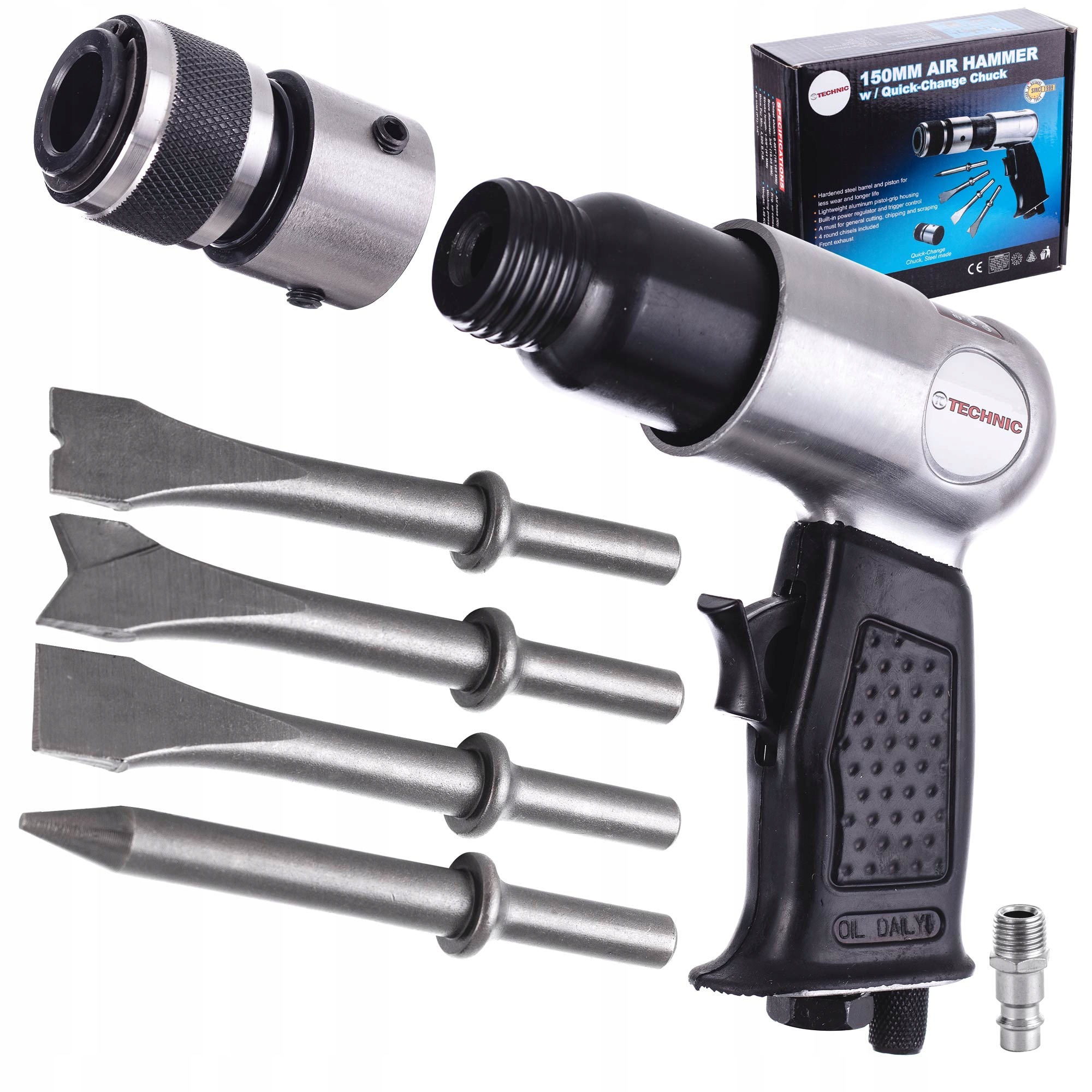 Pneumatické Automatické Kladivo 150 MM S Hroty, 4 Ks, Kulatá Rukojeť