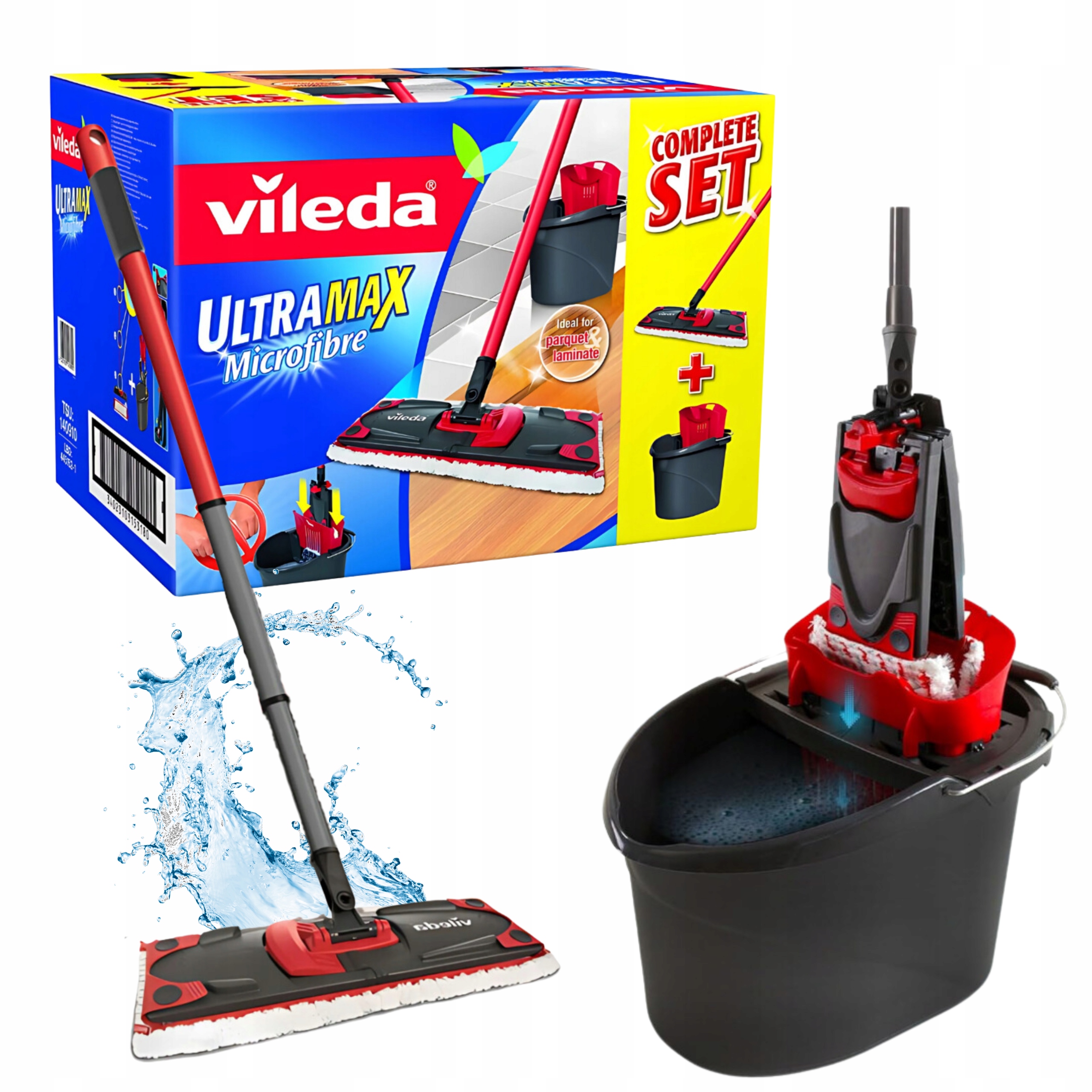 Levně Vileda Plochý mop 36 cm s kýblem UltraMax – Bezdotykové lisování