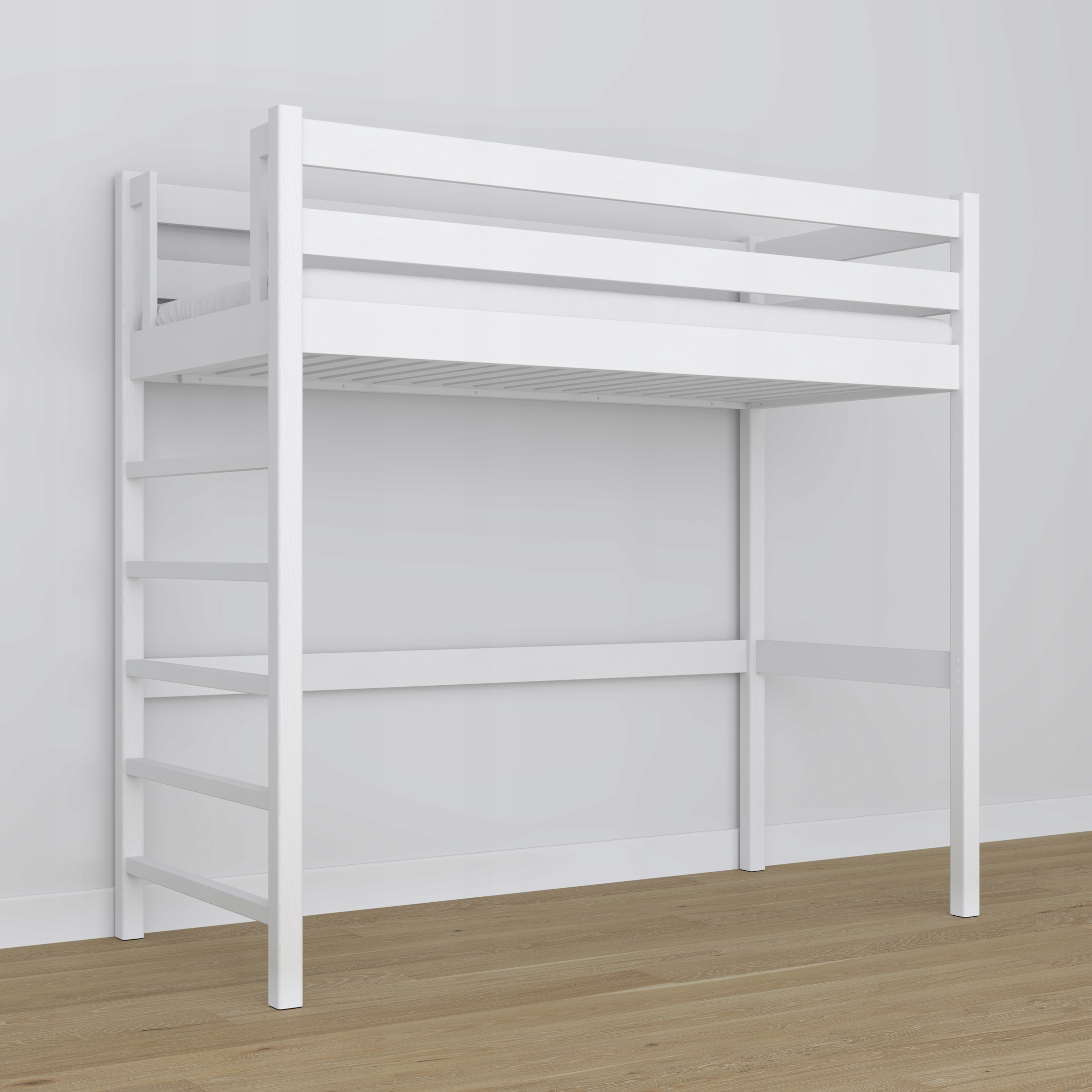 Łóżko piętrowe na antresoli drewniane N01 białe 80x200 Długość mebla 208 cm