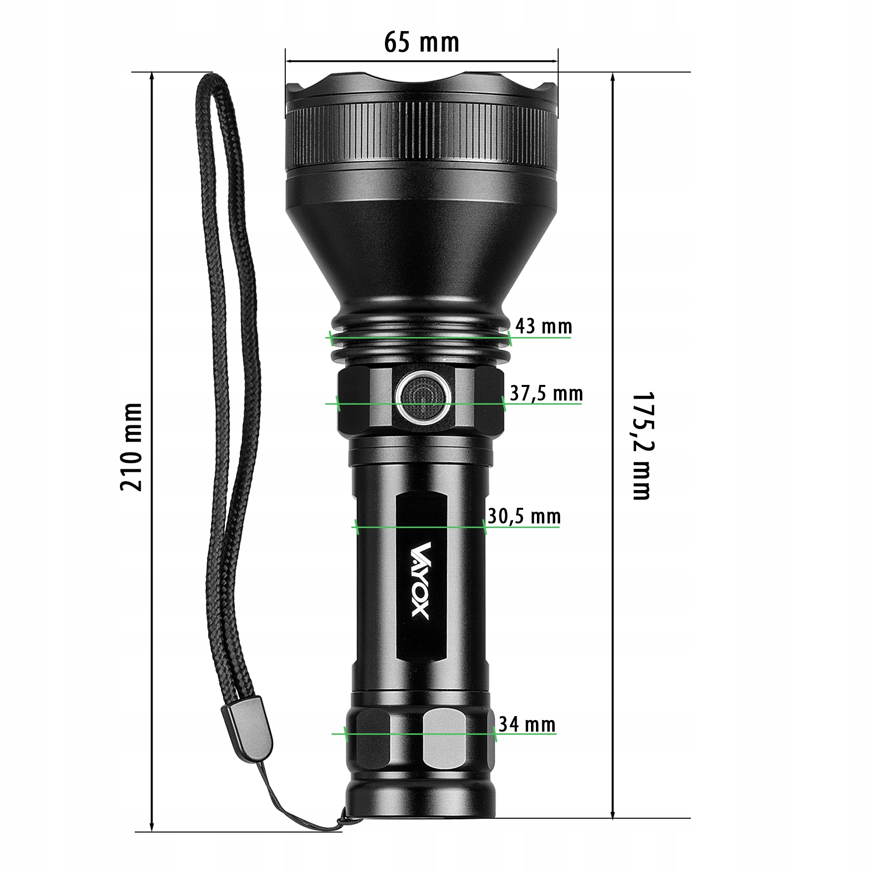 LATARKA LED TAKTYCZNA WOJSKOWA LAMPA AKUMULATOROWA IPX5 USB-C EDC PRO VAYOX Kolor dominujący czarny