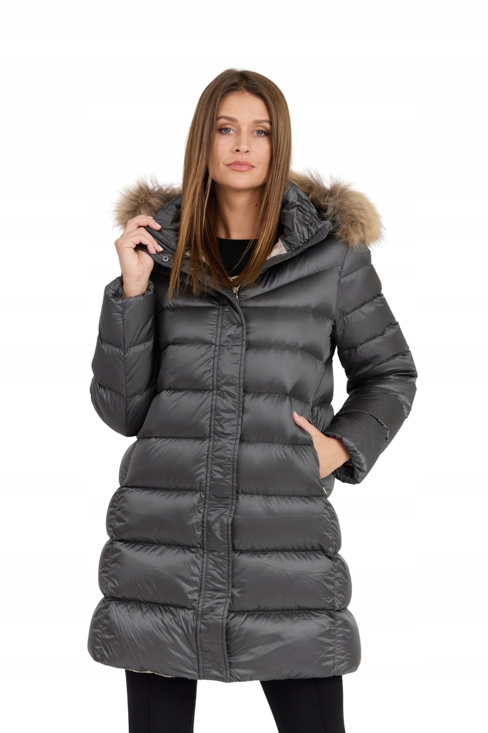 Hetrego Szara damska kurtka puchowa Leonie Quilted Woman Jacket With Detach
