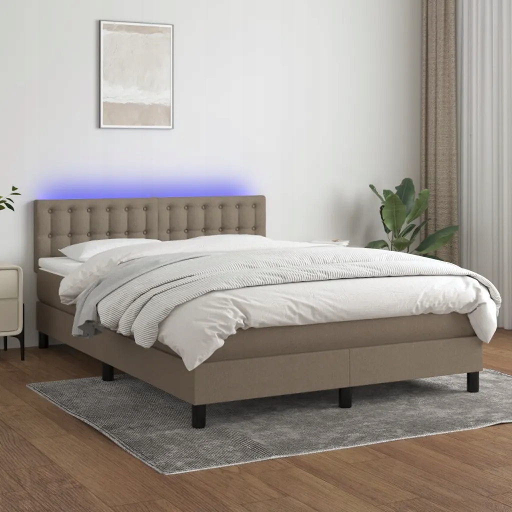 Box spring postel s matrací a Led taupe 140x190 cm textil Hnědošedá 3133473