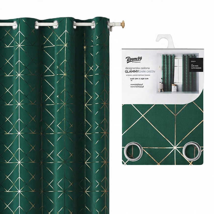 

Zasłona Gotowa Glammy 140X280 Przelotki Zielony