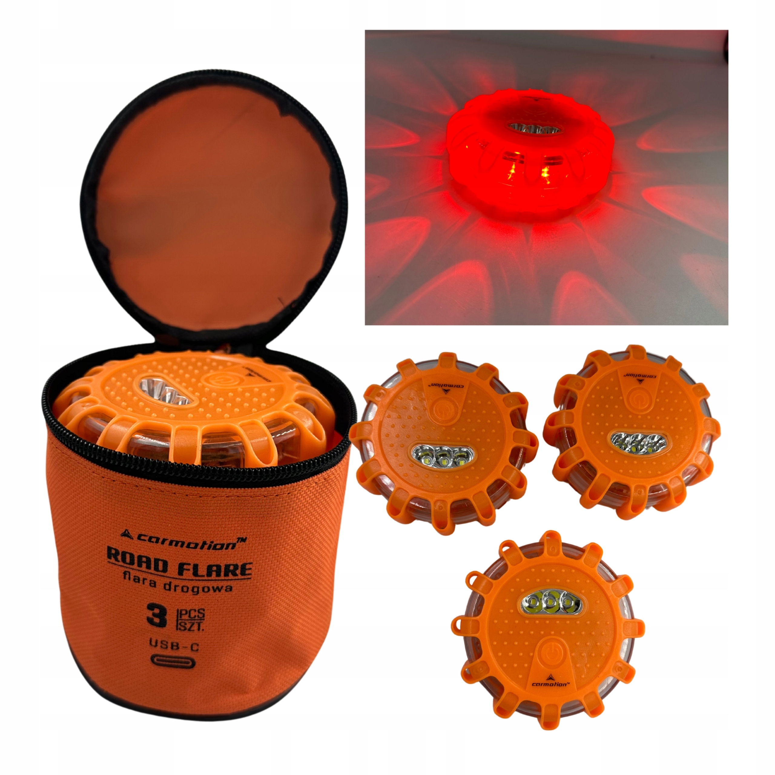 Výstražná Led lampa 12 Led 3 Led 3 ks nabíjecí C kabel Adr